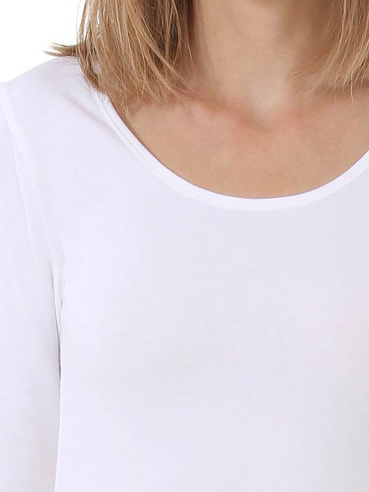 Vegan (Spar-Set, 4-St) Damen COMAZO Shirt 4er Baumwoll weiss Pack Langarm Unterziehshirt