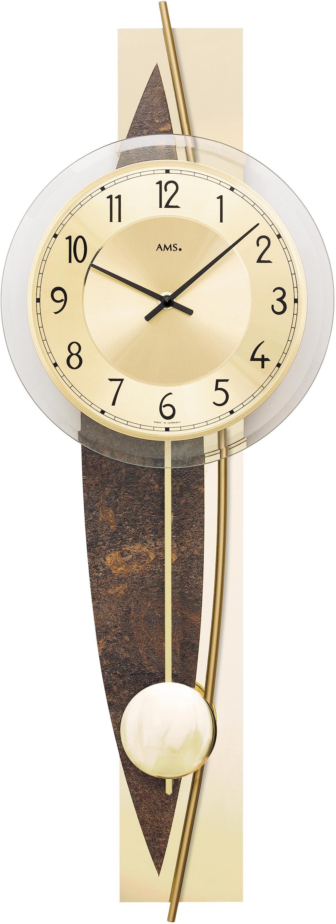 AMS Pendelwanduhr W7453 (Quarzuhr, Holz-/Messinggehäuse,Esszimmer,Wohnzimme günstig online kaufen