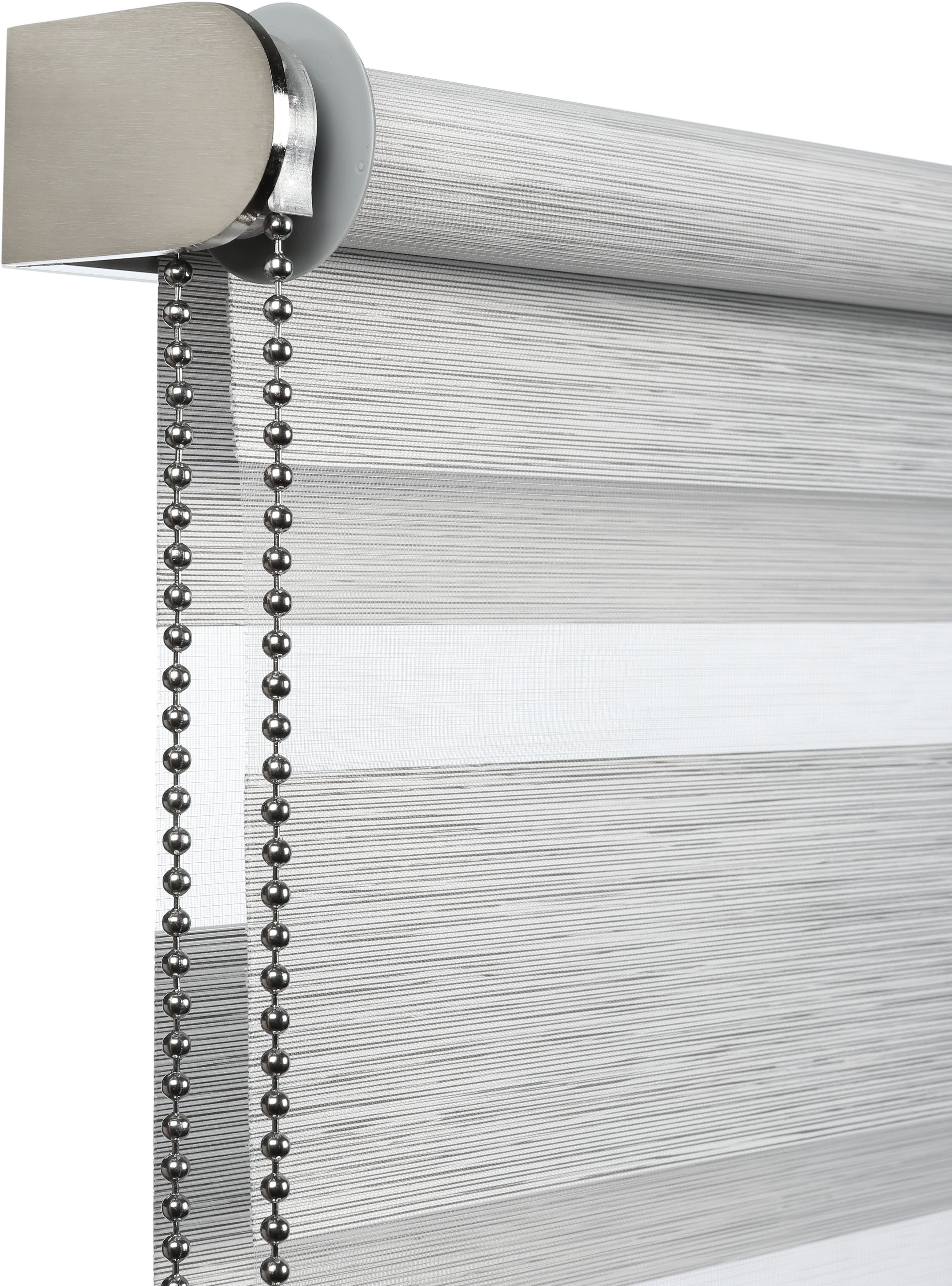 Doppelrollo de luxe, GARDINIA, halbtransparent, mit Bohren/ohne Bohren, freihängend, Klemm- oder Schraubmontage, hochwertiges Gesamtkonzept mit silbernen Metallkomponenten
