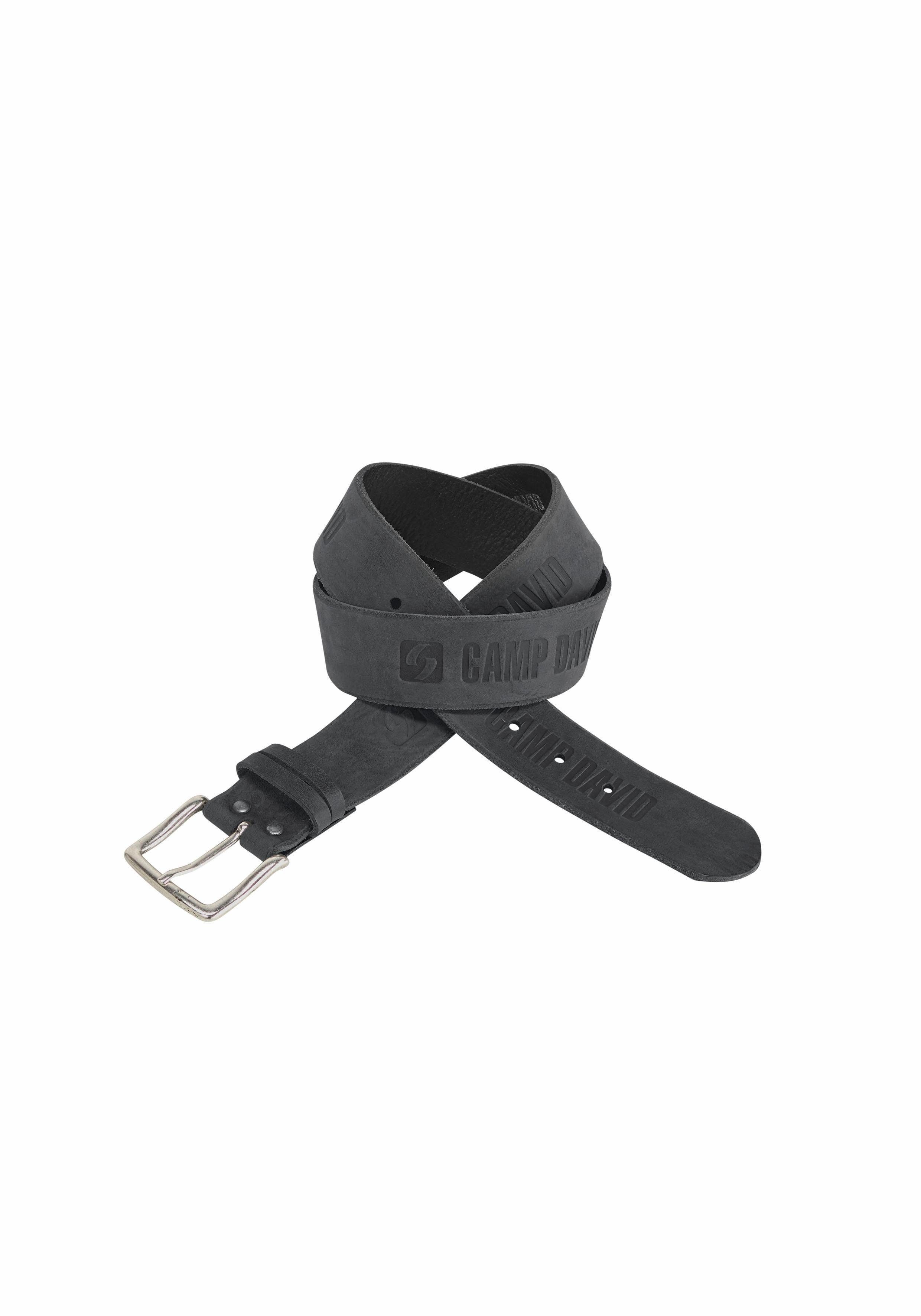 [Limitierte Anzahl] CAMP DAVID Ledergürtel mit Schriftzug Plakativer Label Used-Finish, schwarz