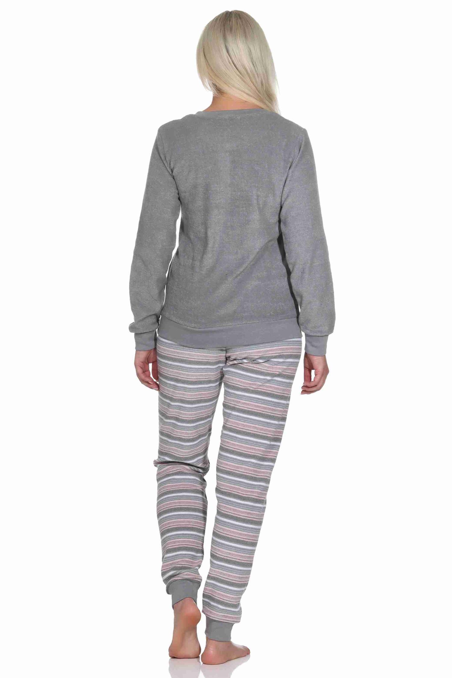 Normann Pyjama Wunderschöner Damen Frottee Schlafanzug mit Bündchen und Herz-Motiv – Bild 4 von 5