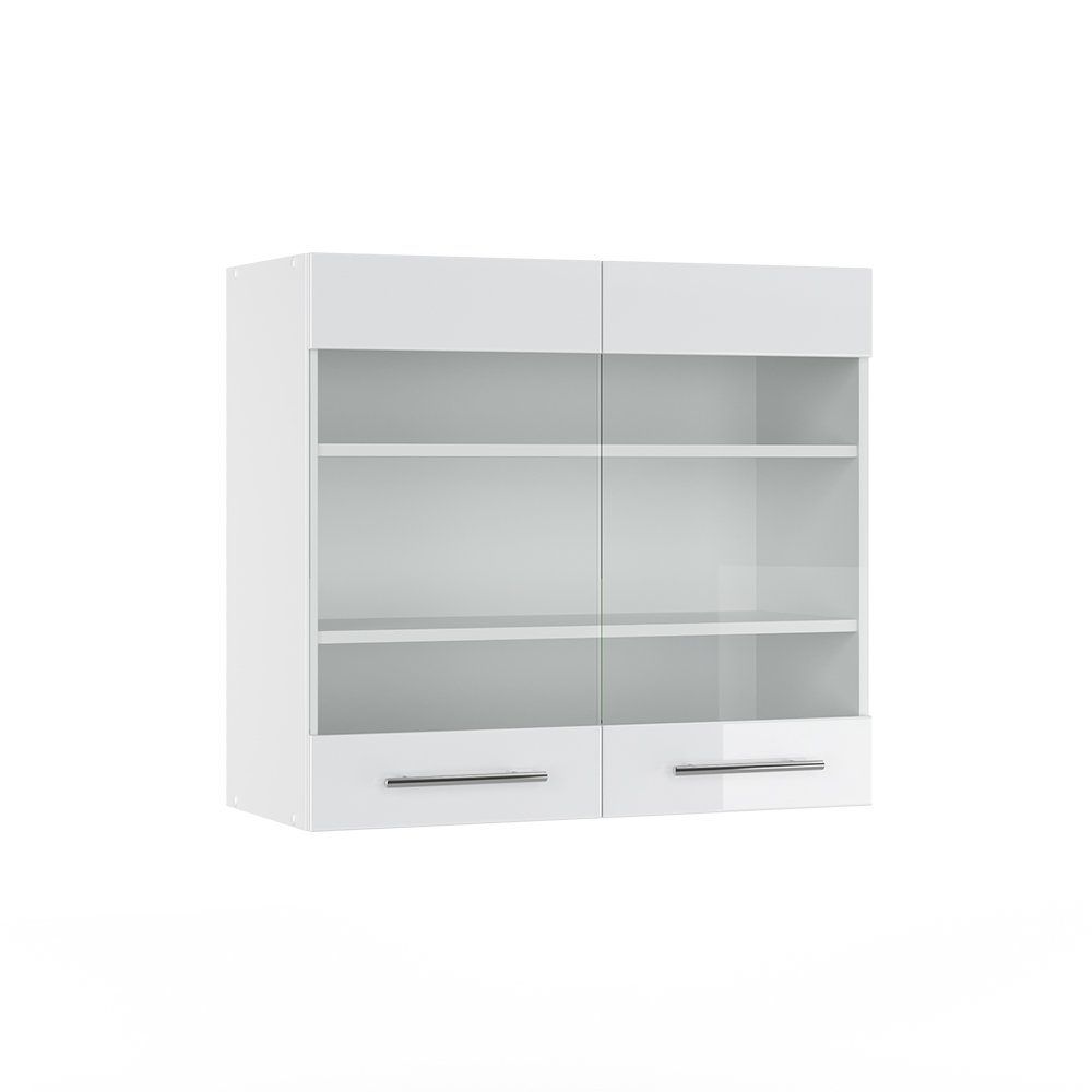 Vicco Küchenglasschrank Fame-Line Glashängeschrank Weiß Hochglanz/Weiß 80 c günstig online kaufen
