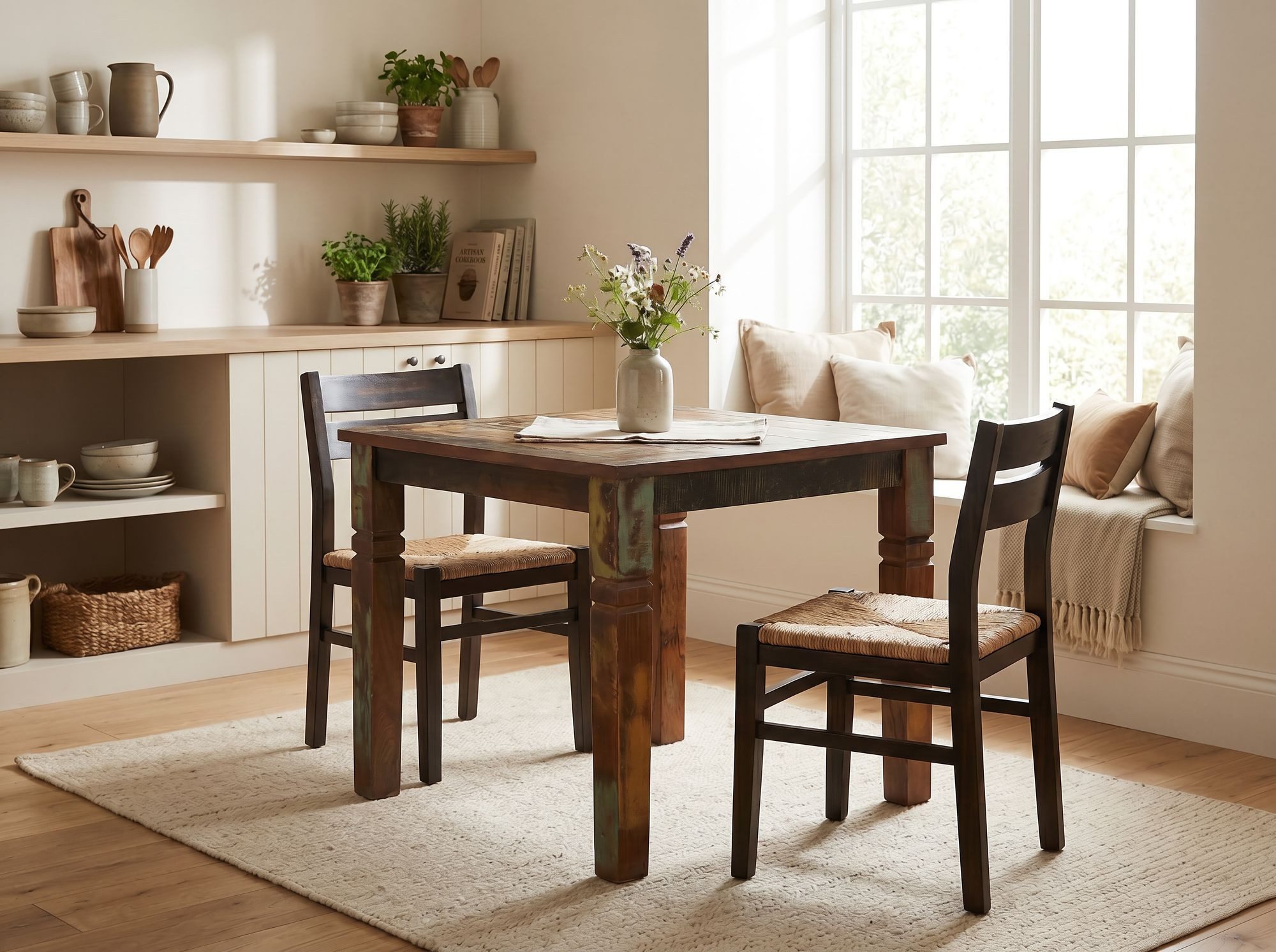 FINEBUY Esstisch FB45864 Esstisch quadratisch 80cm Massivholz Tisch Esszimmertisch (80x80x76 cm Mango Massivholz Quadratisch Shabby), Kleiner Esszimmertisch, Küchentisch Holztisch