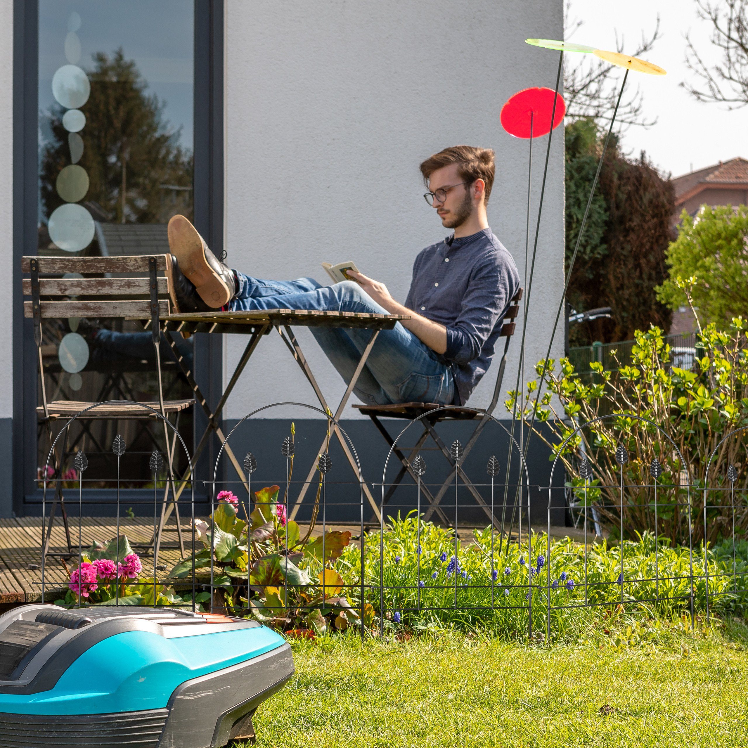 relaxdays Beetbegrenzung 6-teiliger Beetzaun aus Metall