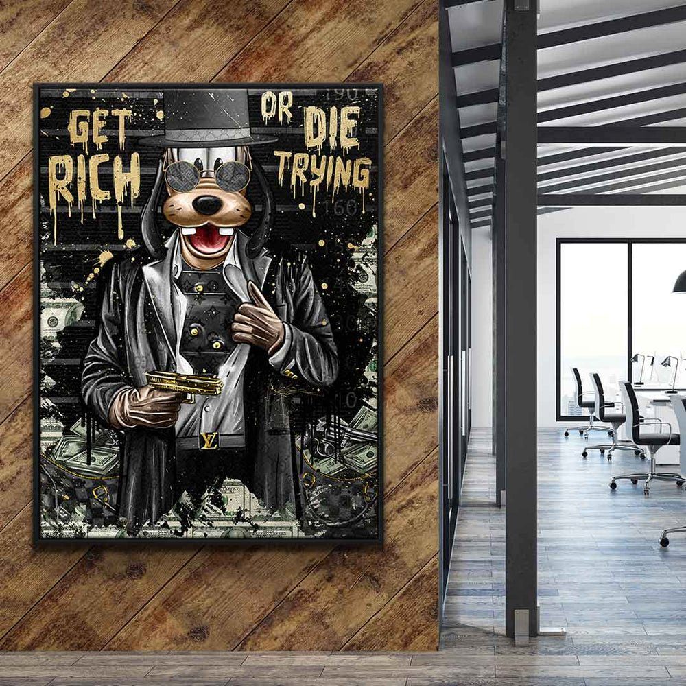 DOTCOMCANVAS® Leinwandbild, Leinwandbild Lucky - Goofy get schwarzer or Rahmen rich art limited comic Gangster pop