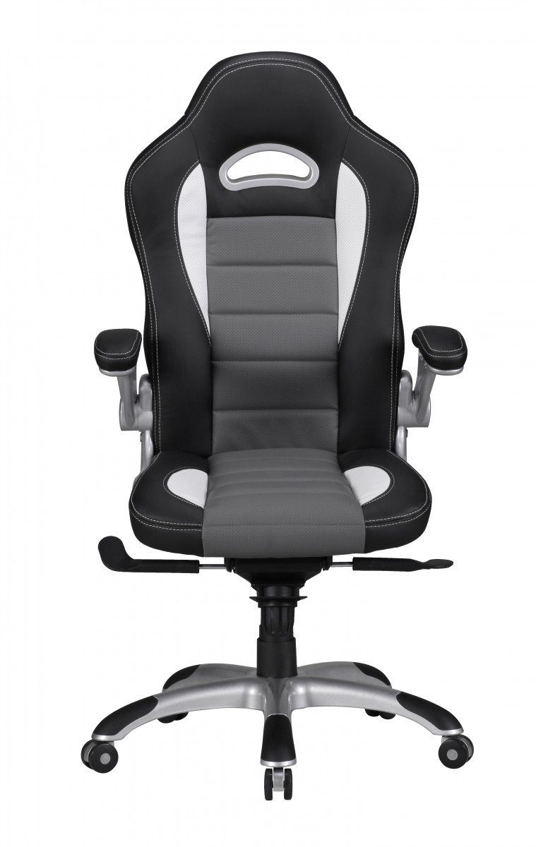 Amstyle Gaming Chair SPM1.237 (Kunstleder Schwarz / Grau, Drehstuhl Racing Design), Schreibtischstuhl Drehbar, Bürostuhl mit Armlehne