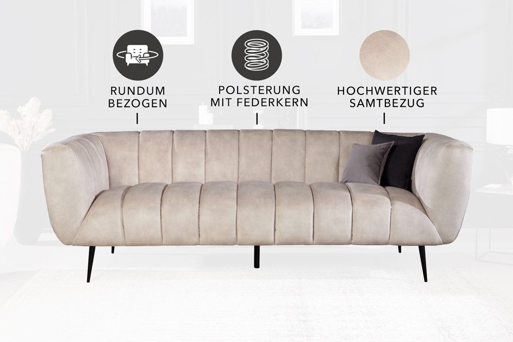 riess-ambiente Sofa NOBLESSE 225cm champagner / schwarz, Einzelartikel 1 Teile, Wohnzimmer · Samt · Metall · 3-Sitzer · Federkern · Retro Design – Bild 4 von 5