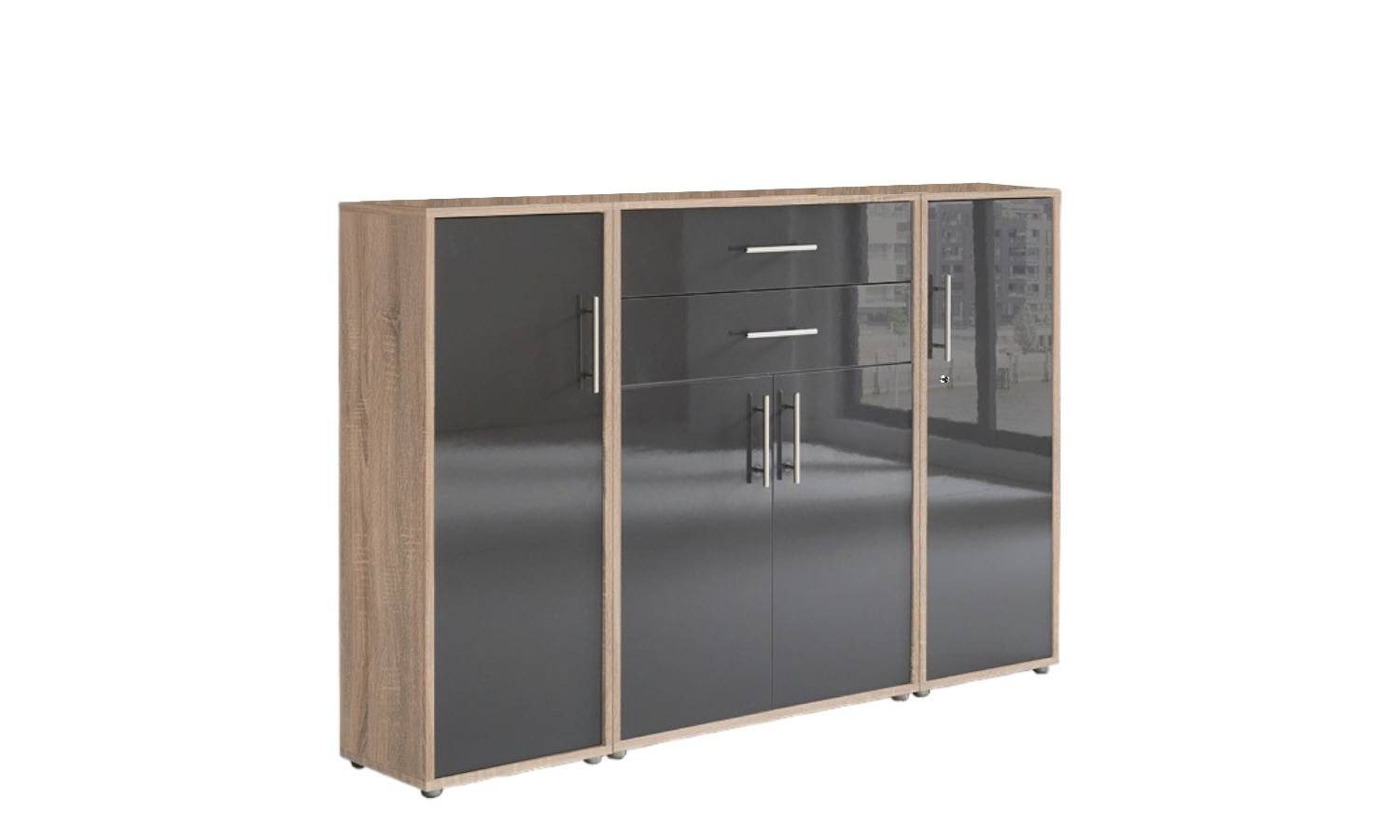 BMG Möbel Aktenschrank Office Edition (Set 16, Büroschrank mit Metallgriffen) rechte Tür abschließbar, Made in Germany