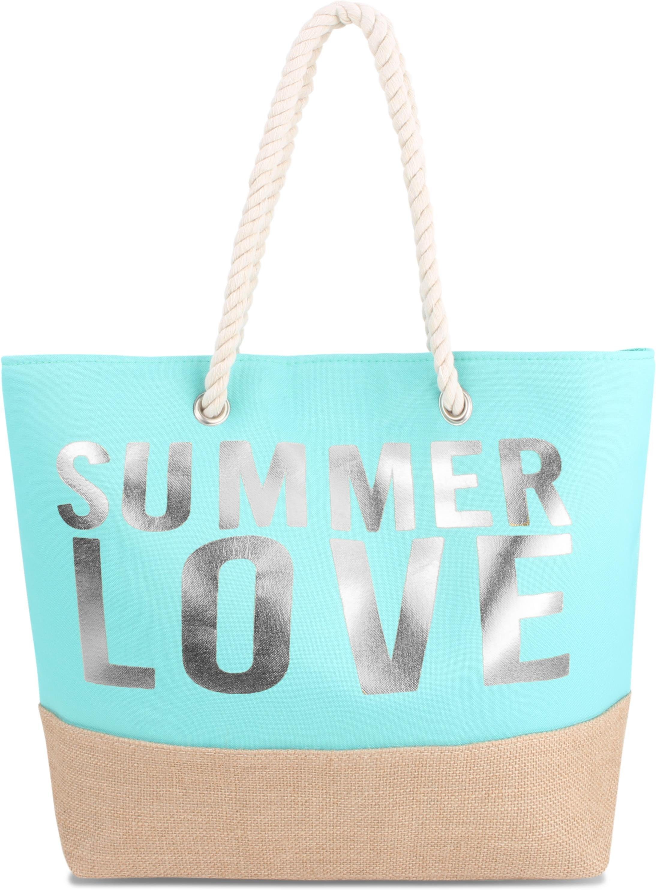 normani Strandtasche Bequeme Sommer-Umhängetasche, Strandtasche, Schultertasche als Henkeltasche tragbar Summer Love Turquoise/Silver