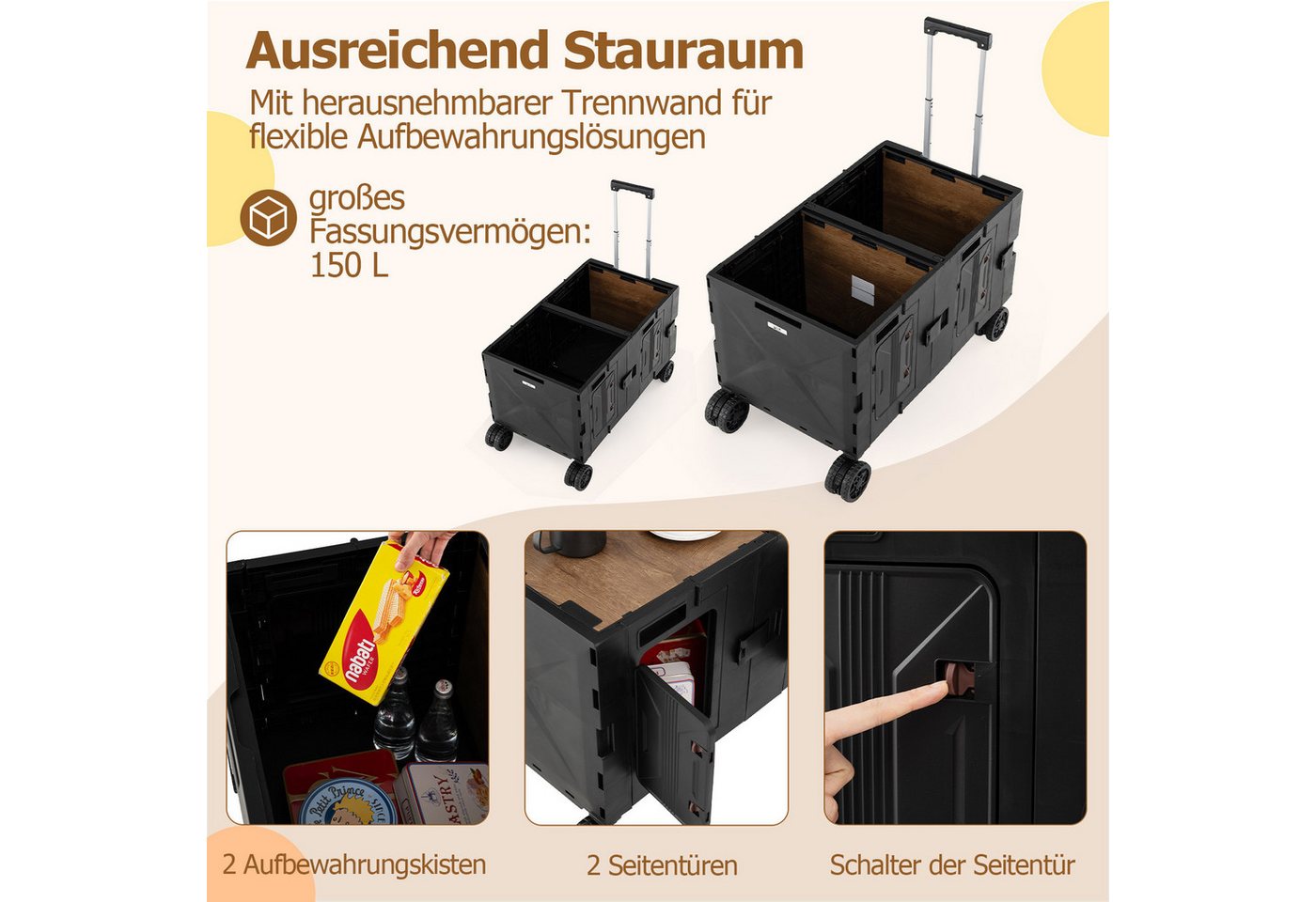 Thumbnail - COSTWAY Bollerwagen, faltbar, Handwagen mit Tischplatte, verstellbarem Griff 150L