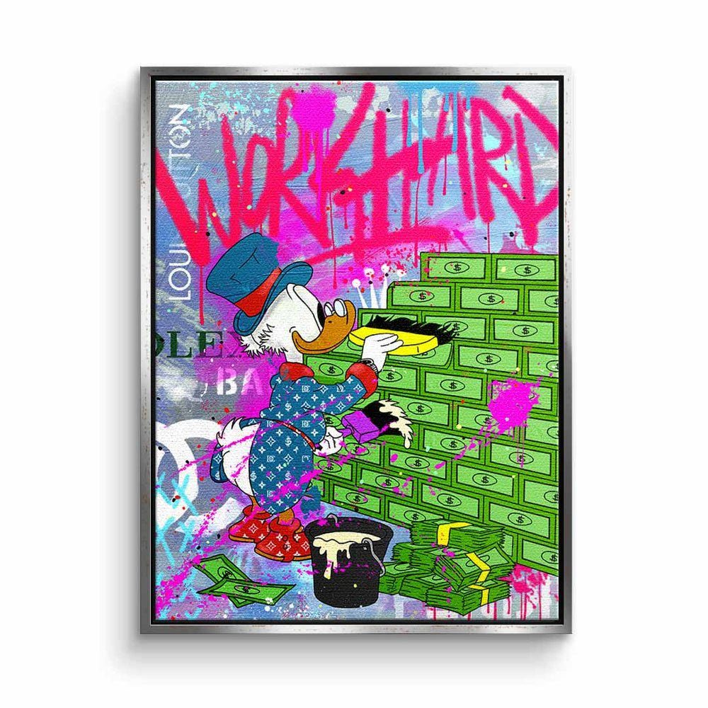 DOTCOMCANVAS® Leinwandbild, Dagobert Duck Leinwandbild Comic Pop Art Geld Graffiti hustle silberner Rahmen