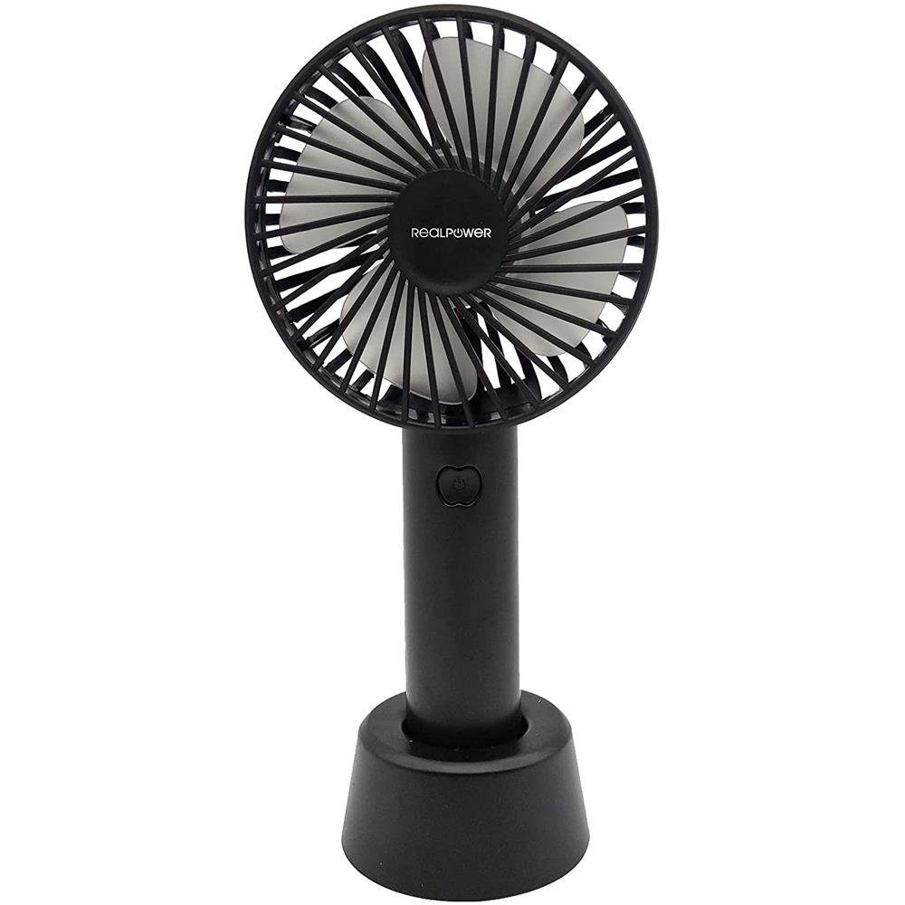 Realpower Mini Stufen, Mobile 3 schwarz Fan, Micro-USB, Standfuß, USB-Ventilator