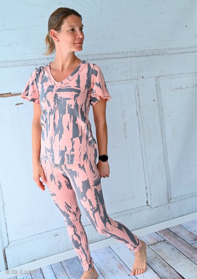 Thumbnail - larissastoffe Stoff Jersey Stoff abstrakt, Swafing Steinoptik apricot, Meterware, 50 cm x 160 cm überbreit