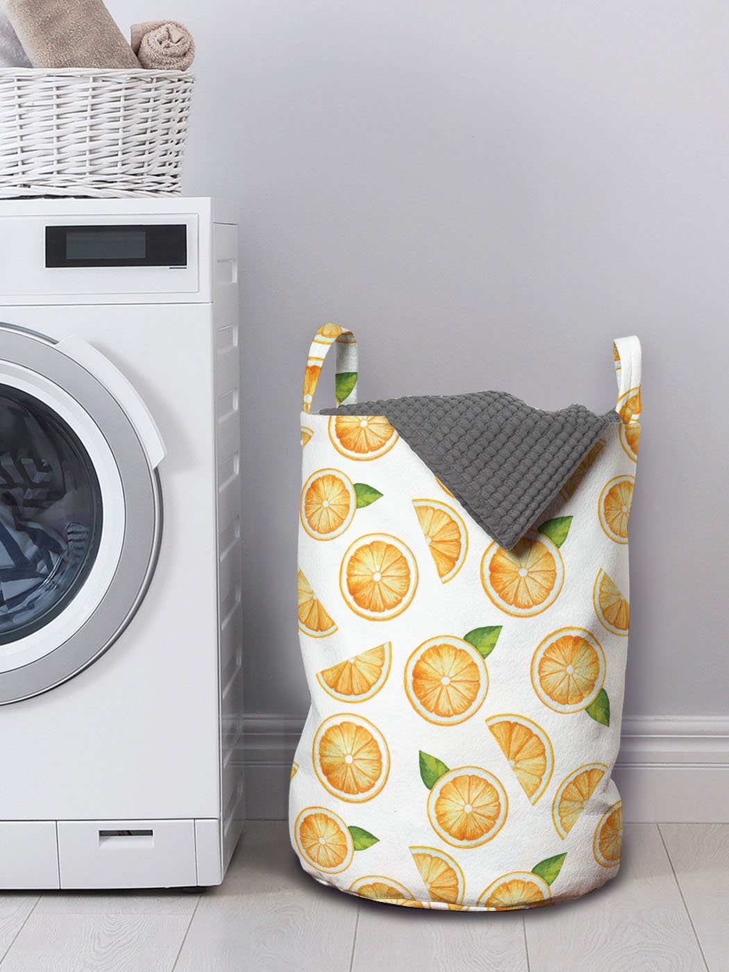 Wäschesäckchen mit Waschsalons, Wäschekorb Kordelzugverschluss Orange Fruchtscheiben Griffen Aquarell für Abakuhaus