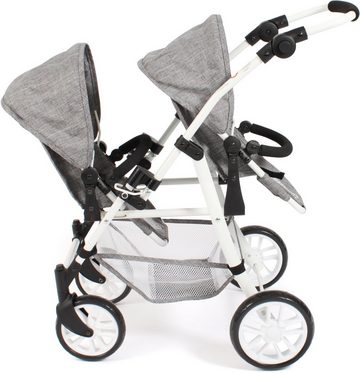 CHIC2000 Puppen-Zwillingsbuggy Twinny, Jeans Grey, mit schwenkbaren Vorderrädern