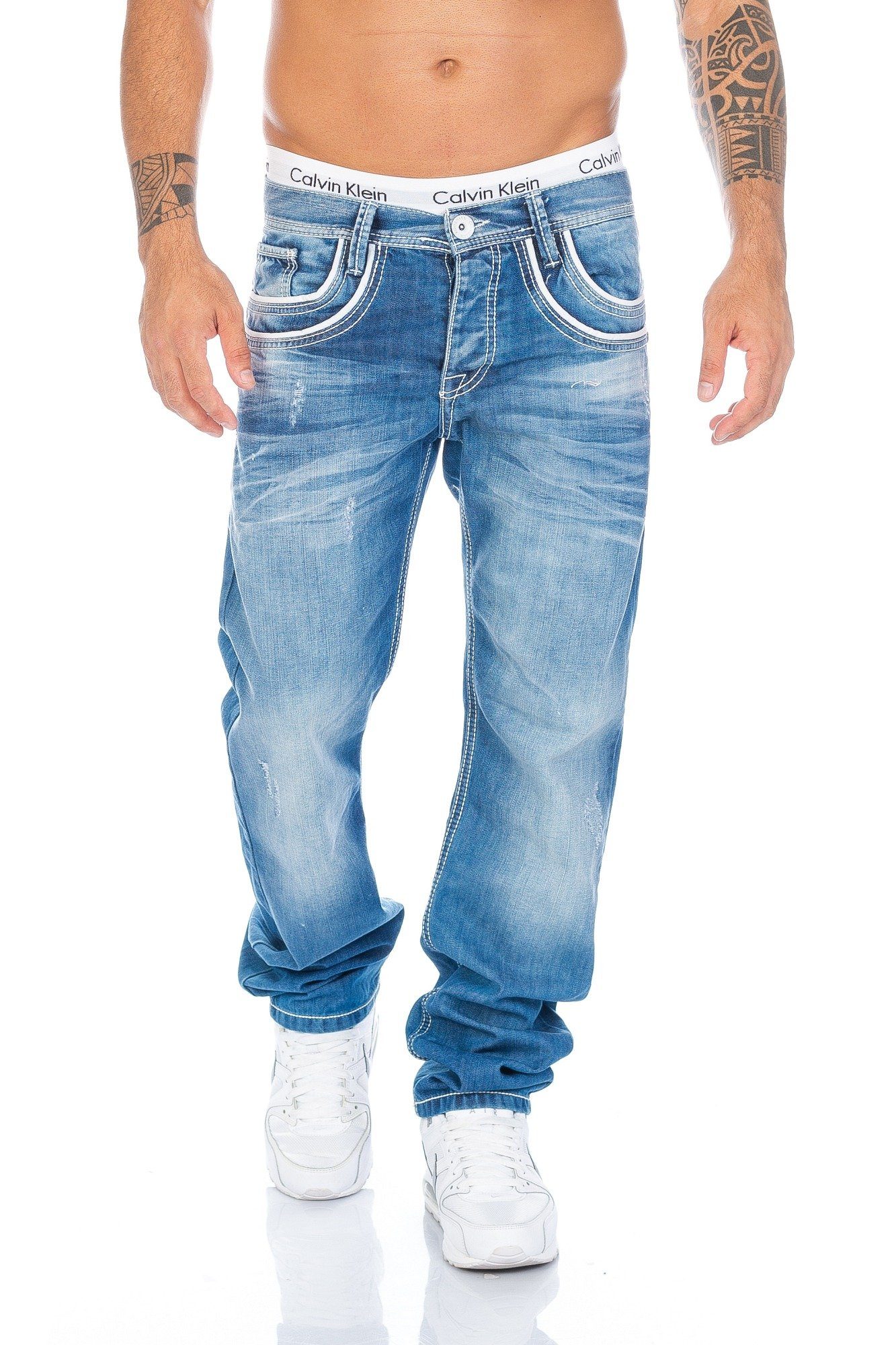 & Baxx Jeans Herren Applikationen Applikationen Regular-fit-Jeans Cipo mit weißen Jeans weißen Hose mit