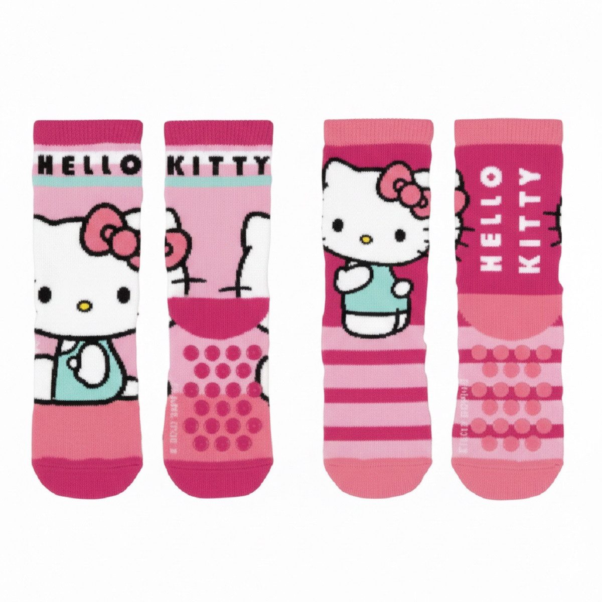 Hello Kitty Socken 2er Pack Kinder Socken flauschig Anti Rutsch mehrfarbig