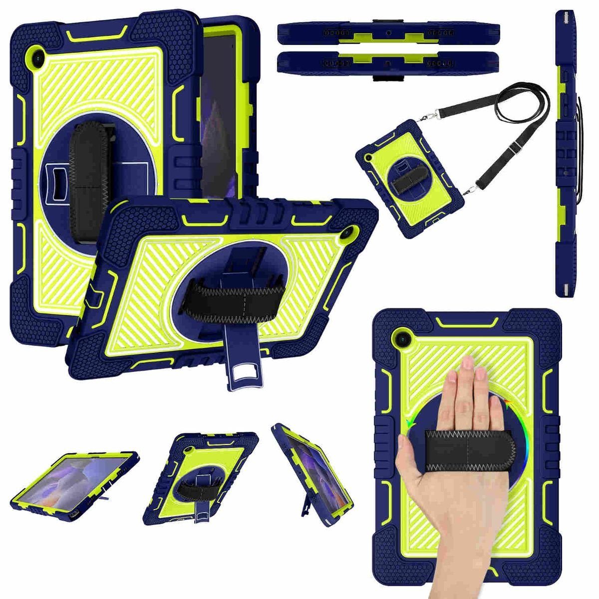 Wigento Tablet-Hülle Für Samsung Galaxy Tab A8 2021 X205 X200 aufstellbare Outdoor Hybrid 360 Grad mit Halte-Schlaufe Tablet Tasche Etuis Cover Case Schutz Robust Neu