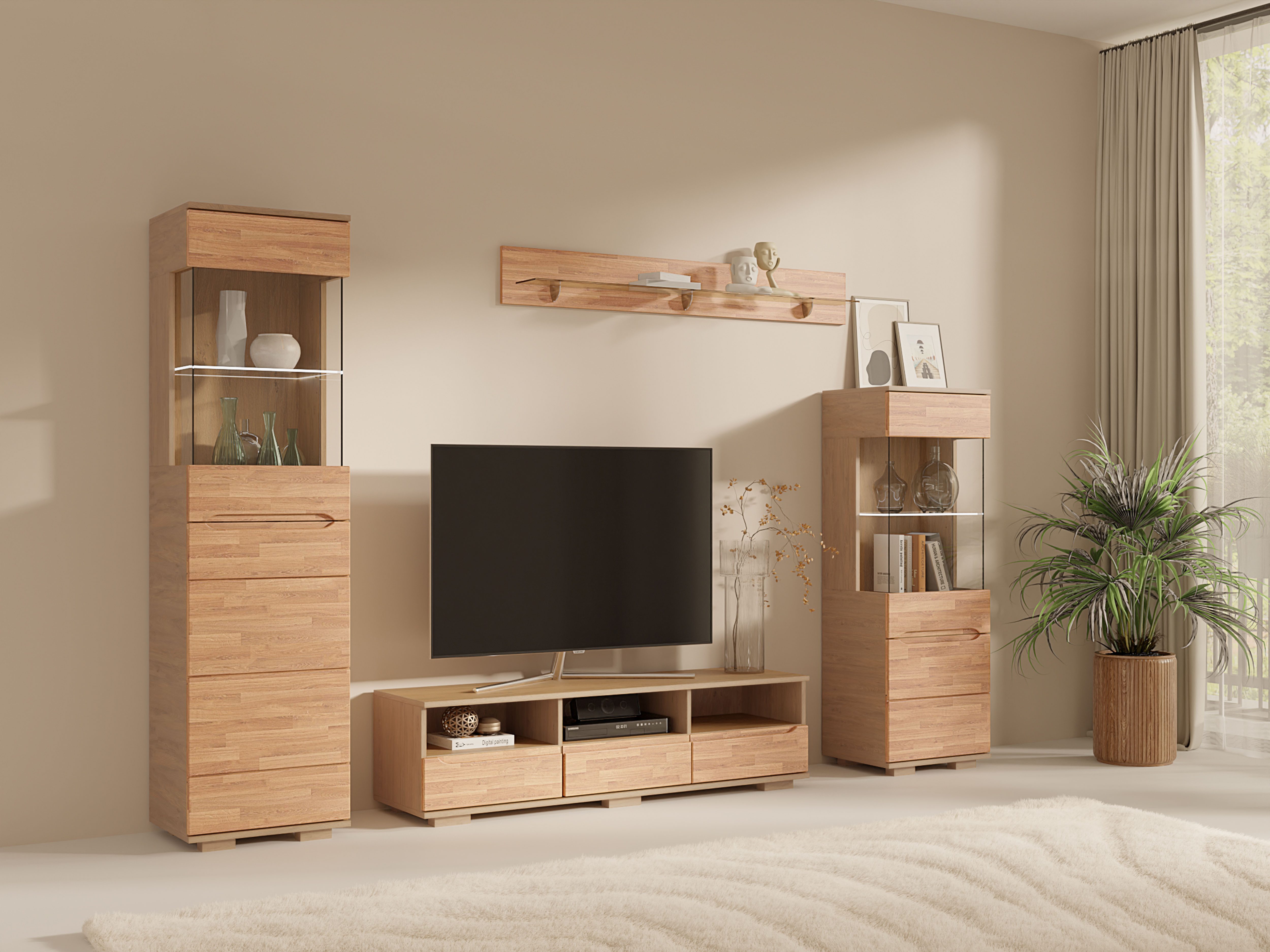 OTTO home Wandregal VETRO Wandregal 150cm, Glasboden, ideal für Deko, Bücherregal, Naturholz Dekor, Glasanlageboden, Deko-Wandregal, B/H/T: 150/20/15cm