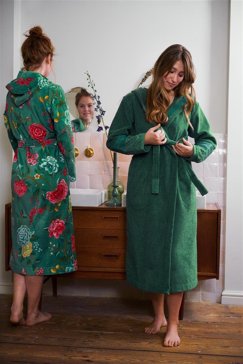 PiP Studio Bademantel Soft Zellige Bathrobe Green Xs Grün 100% Cotton, terry, 450 GSM X, Bademantel Damen und Herren Morgenmantel Frottee