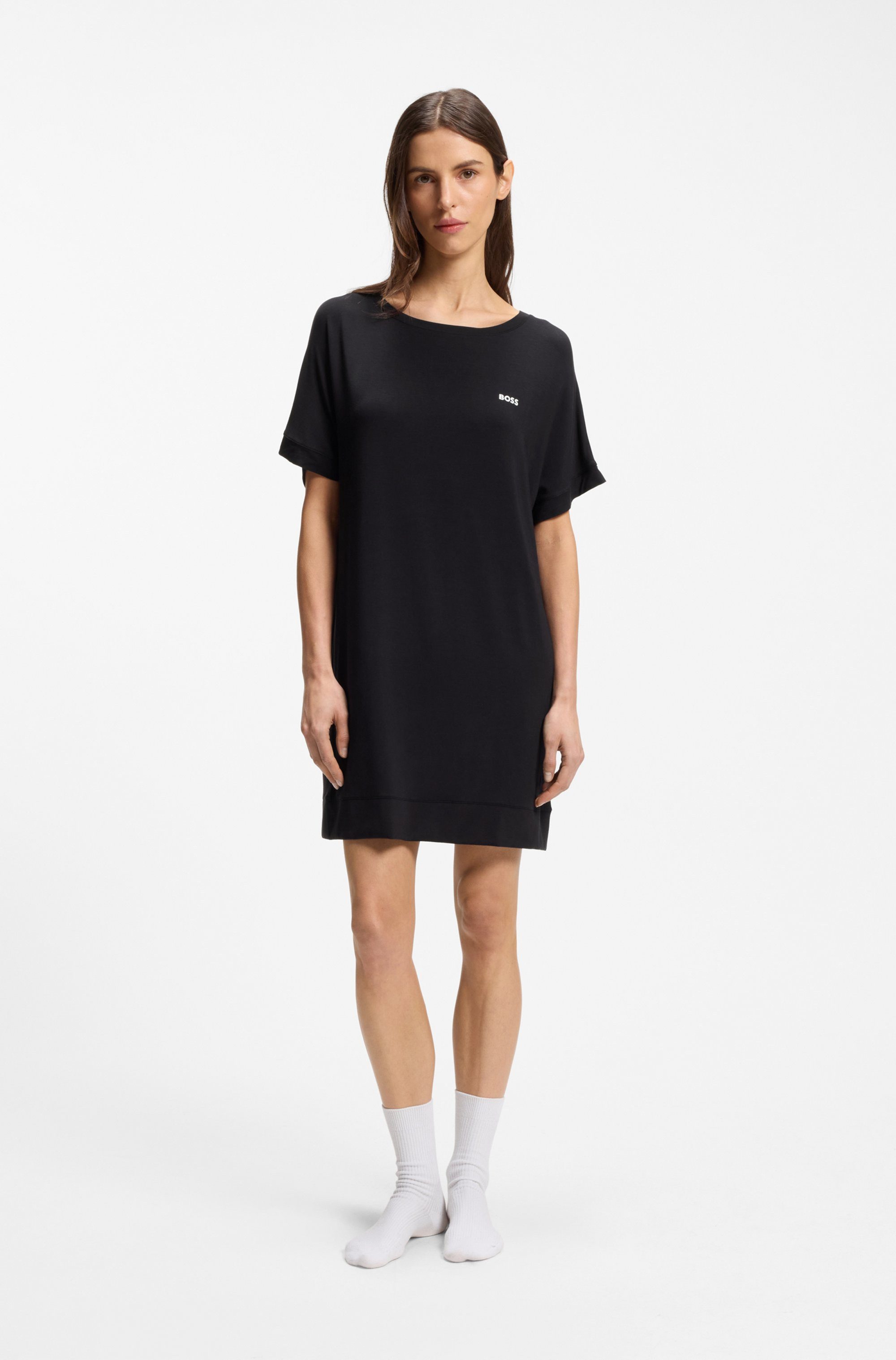 BOSS Nachthemd Element_Nightie aus Stretch-Jersey mit Logo-Print