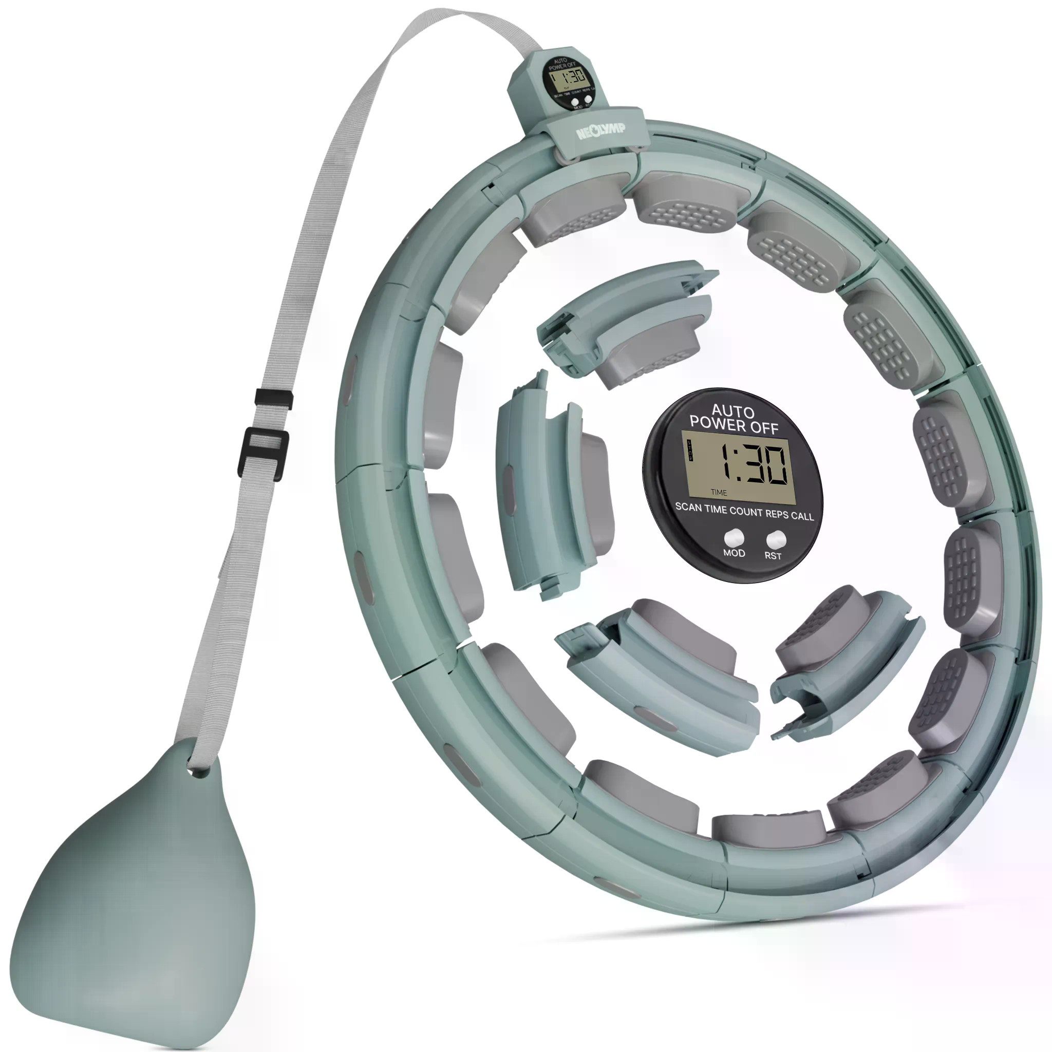 NEOLYMP Hula-Hoop-Reifen Hula Hoop Reifen Erwachsene – Fitness Ring leise verstellbar 29–40 cm (Smarter Hula Hoop Reifen verstellbar 29–40 cm Klick-System, Home Gym), Gymnastikreifen mit Tracking für Zeit, Umdrehungen und Kalorien