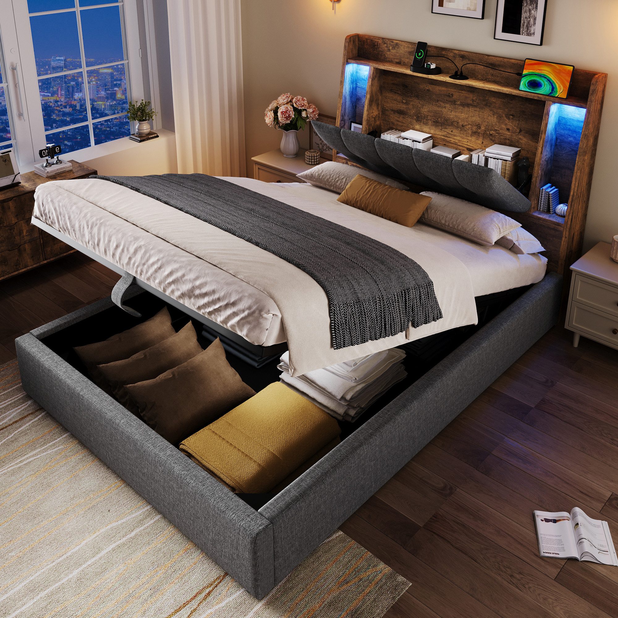 Merax Polsterbett 90x200cm mit LED, USB & Typ-C Ladeanschluss (LED mit Touc günstig online kaufen