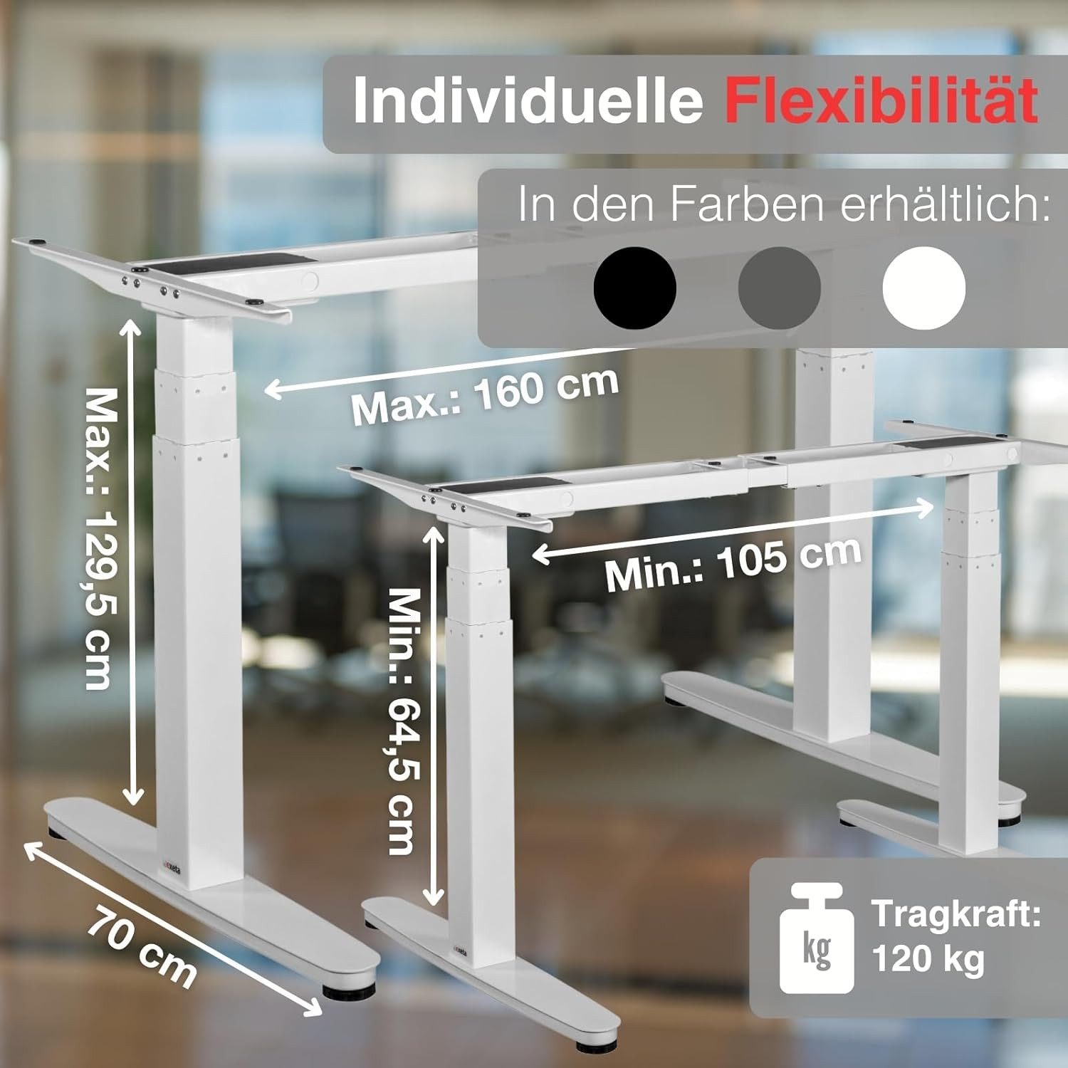 exeta Tischgestell ergoSMART Elektrisch höhenverstellbarer Schreibtisch mit 2 Motoren