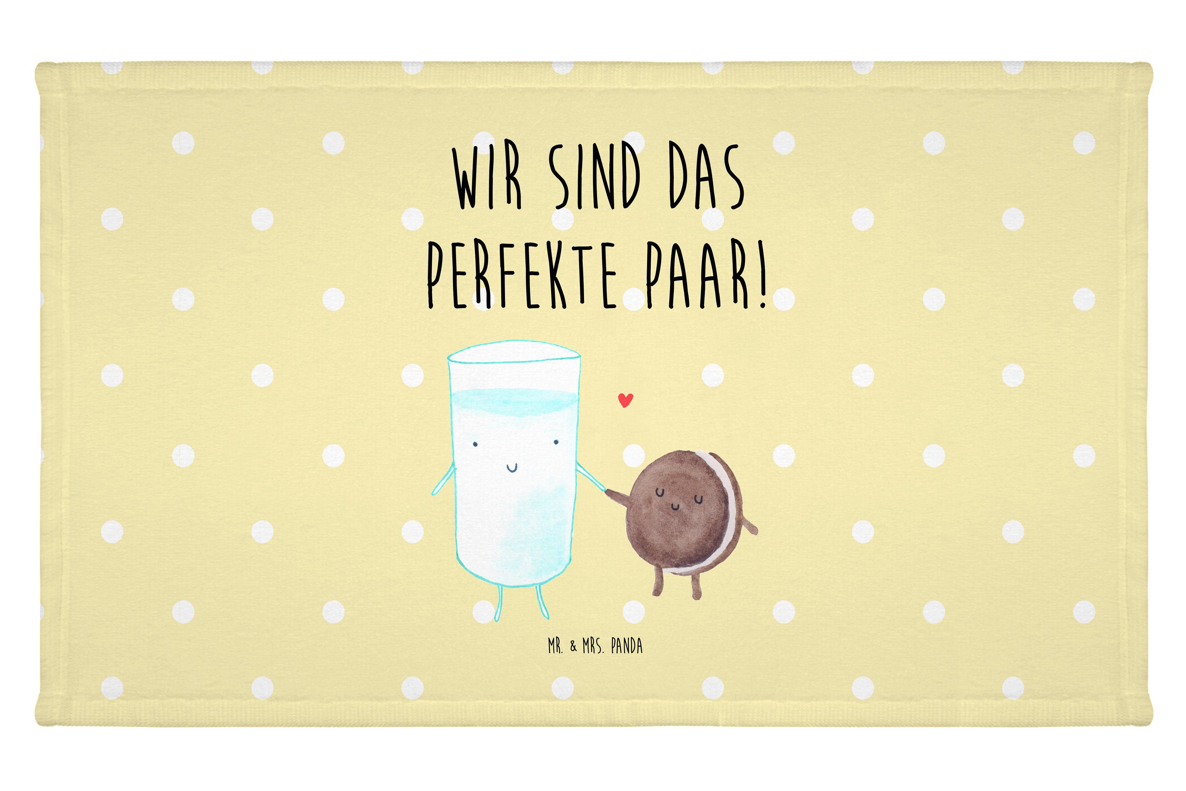 Mr. & Mrs. Panda Handtuch Milch & Keks - Gelb Pastell - Geschenk, Sport Handtuch, Tiere, Kekse, (1-St)