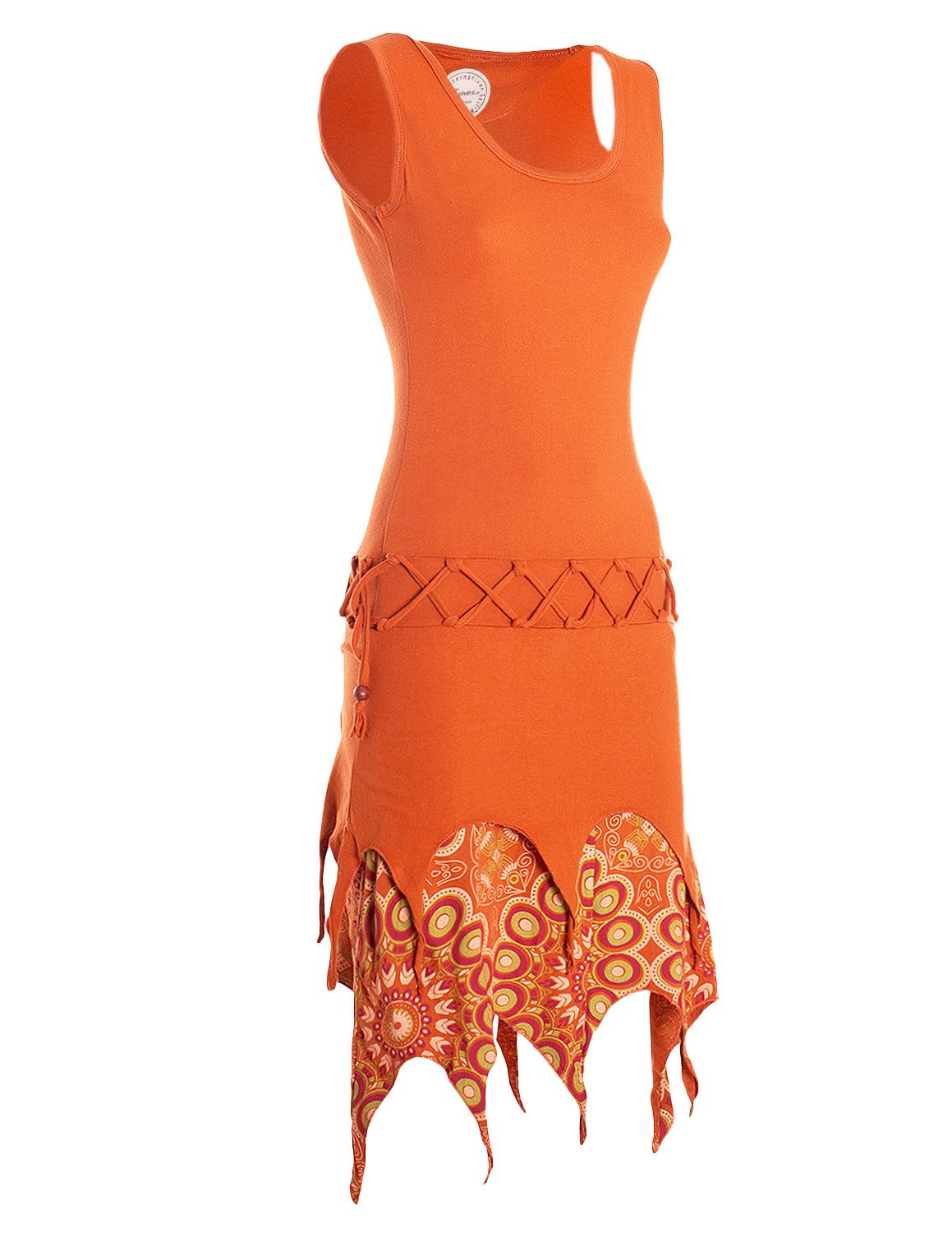 Vishes Zipfelkleid Damen Ärmellos Bedruckt Kleid Flechtmuster Jersey Alternative Mode, Boho, Hippie, Ethno, Festival