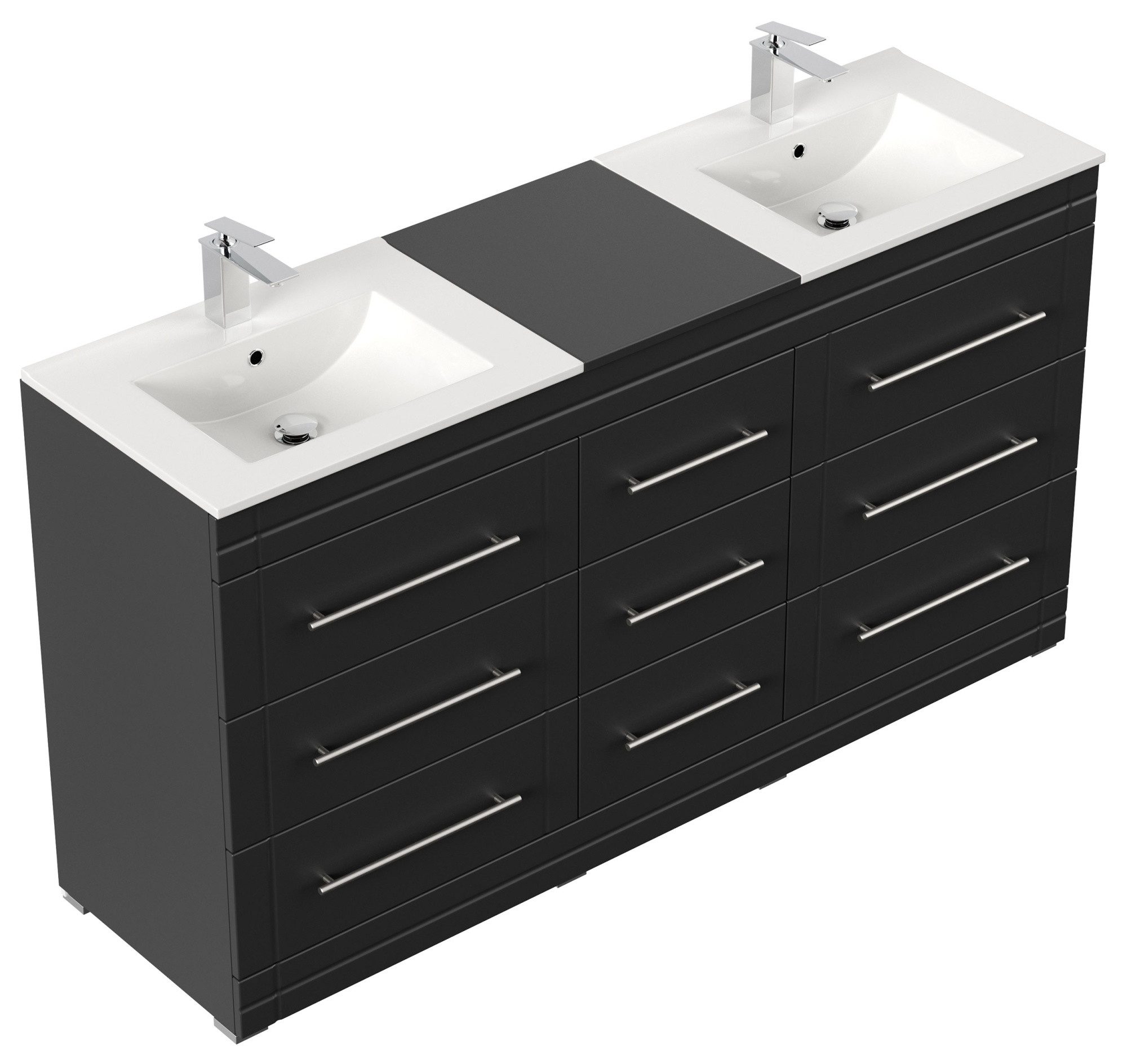 Magnolia Home Doppelwaschtisch Stand Badmöbel Cosmo Modern SoftClose schwarz