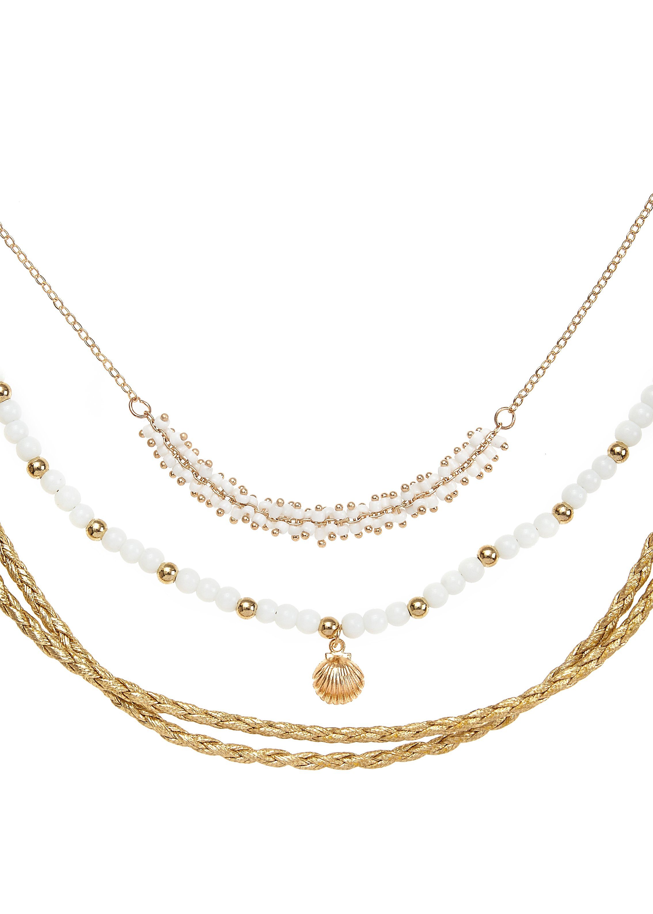 LASCANA Fußketten Set 3 einzelne Fußkettchen in Boho Stil (3-tlg), und Glasperlen, Fußkettchen mit Anhänger