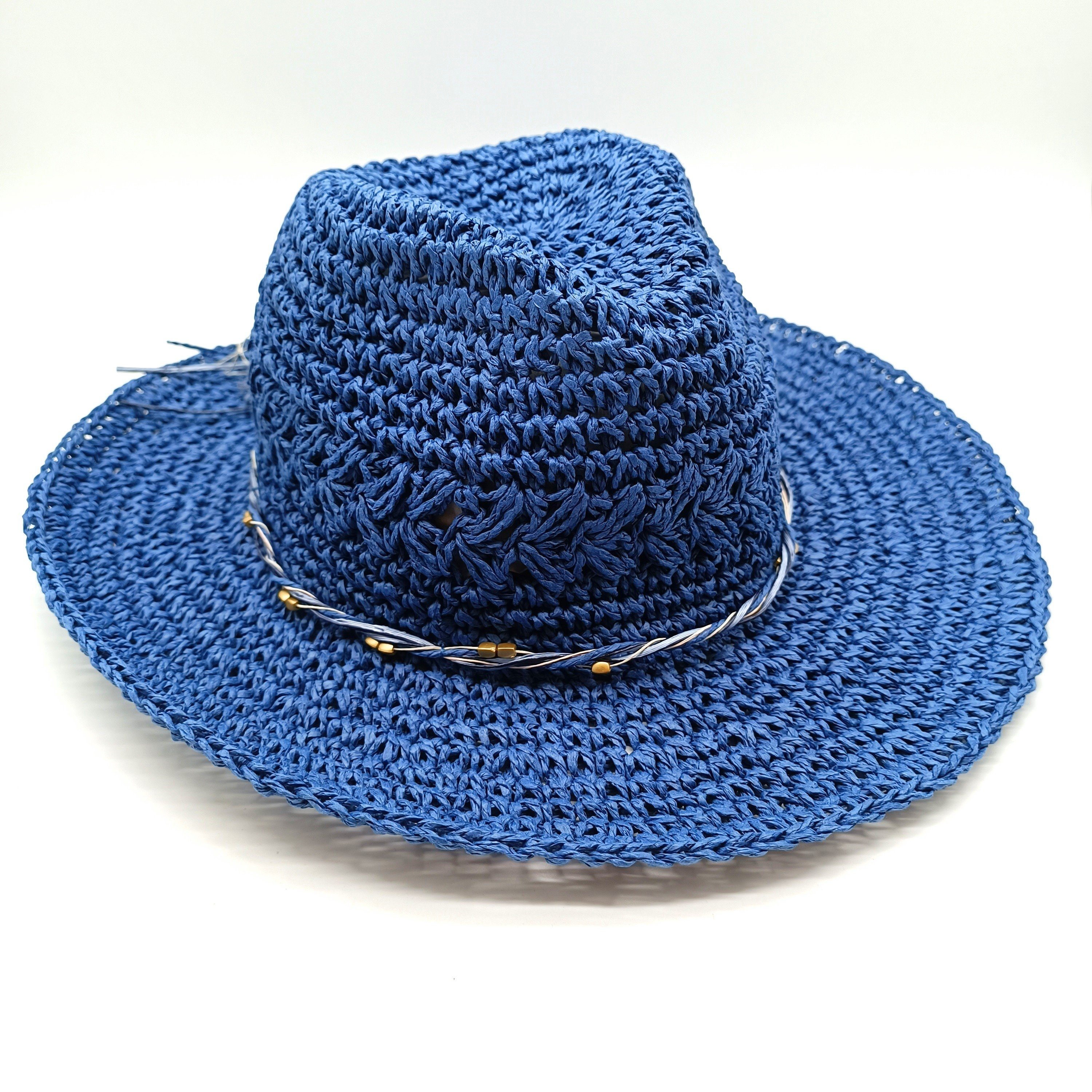 Strohhut Häkel-Strohhut blue