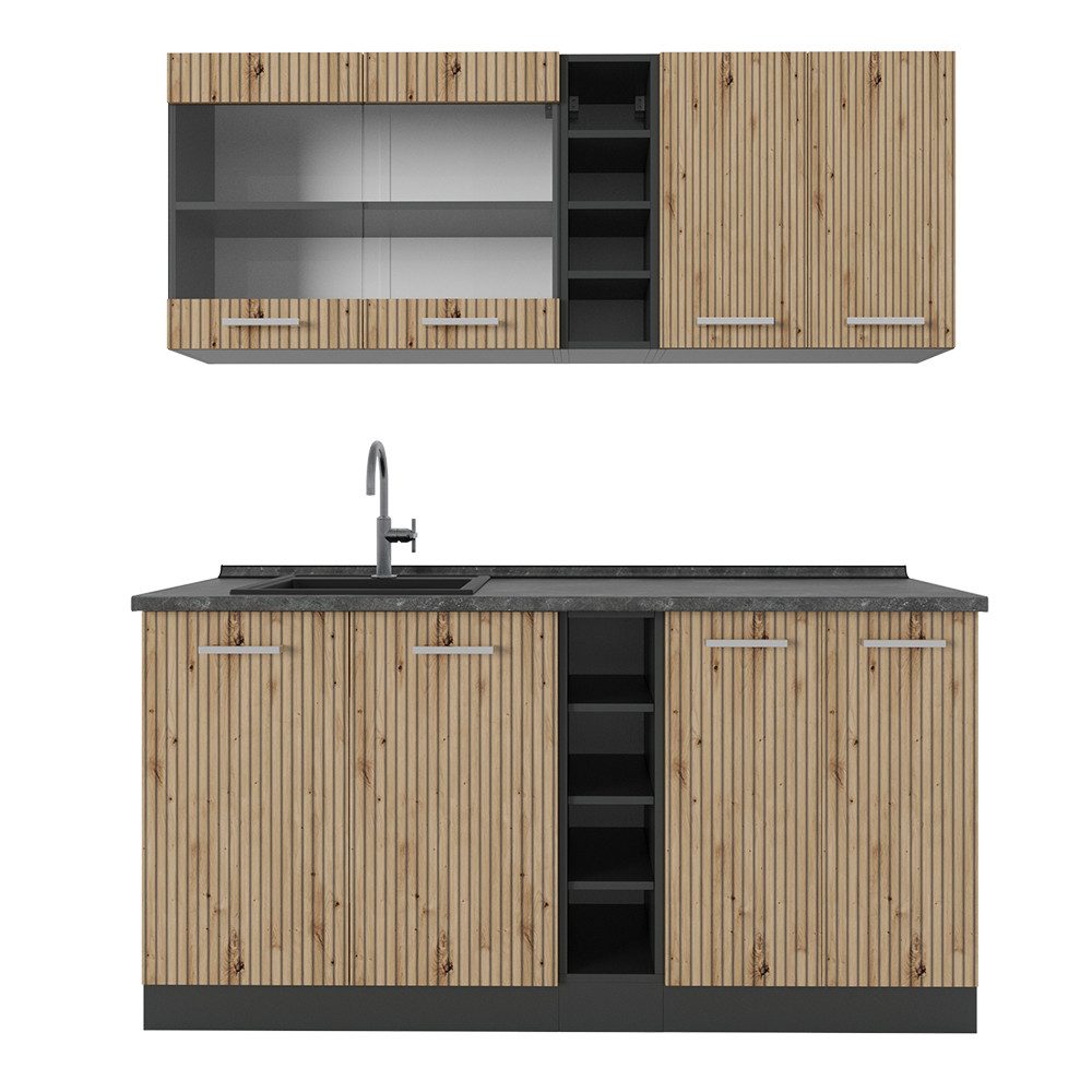 Vicco Küchenzeile R-Line, Artisan Eiche/Anthrazit, 160 günstig online kaufen