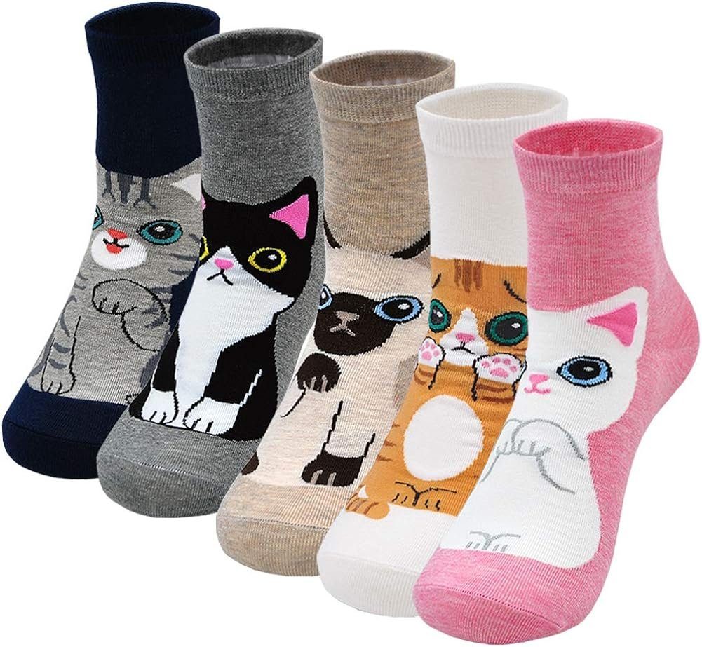 Alster  Herz Alster Herz Freizeitsocken 5 Paar Damen bunte Socken, niedliche Katze Motiv, A0490 (5-Paar) lustige bunte Socken für Damen | Socken