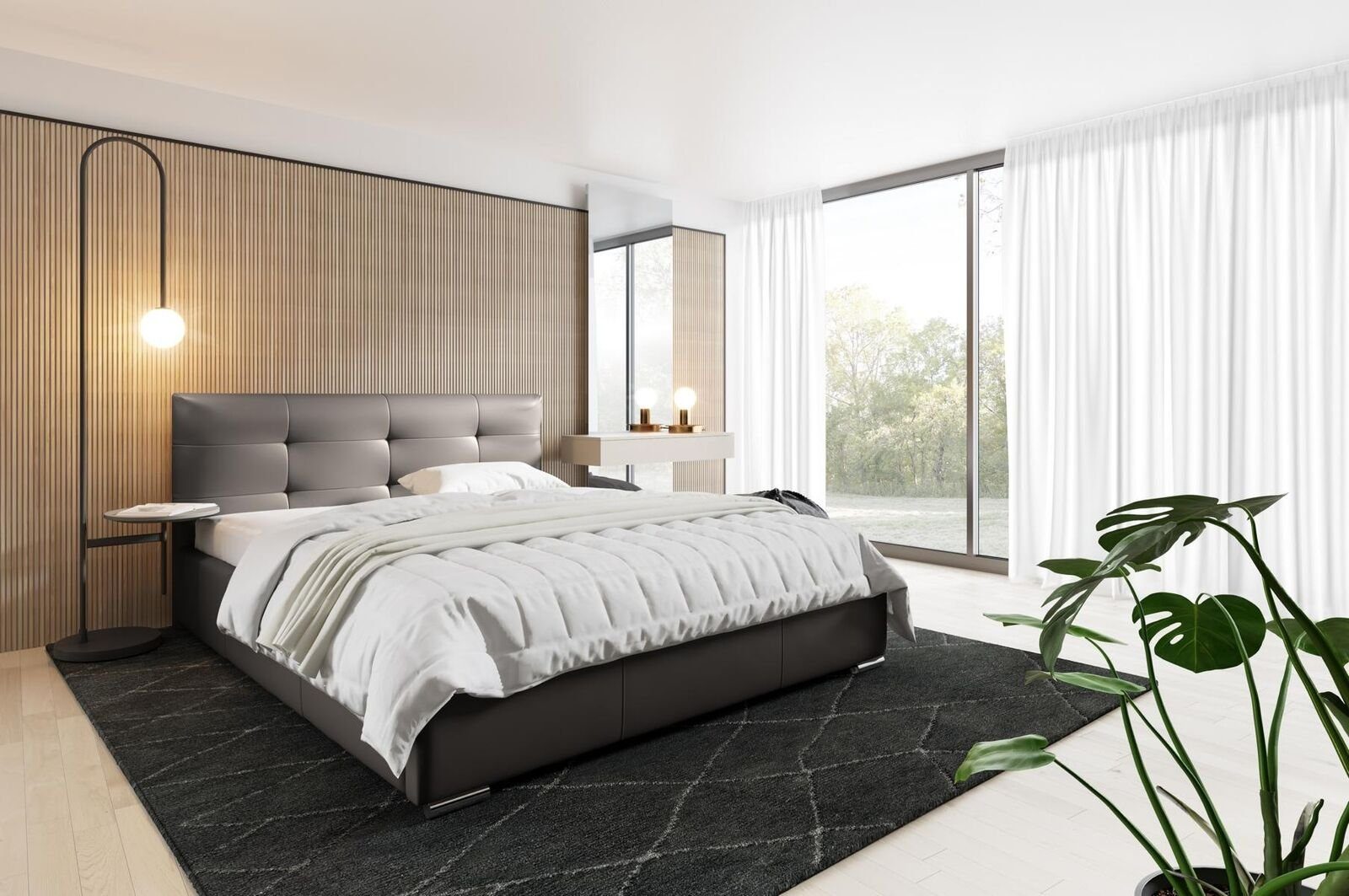 Fördermittel JVmoebel Polsterbett, Luxus Möbel Schlafzimmer Modern Doppel Hotel Betten Bett Design Grau