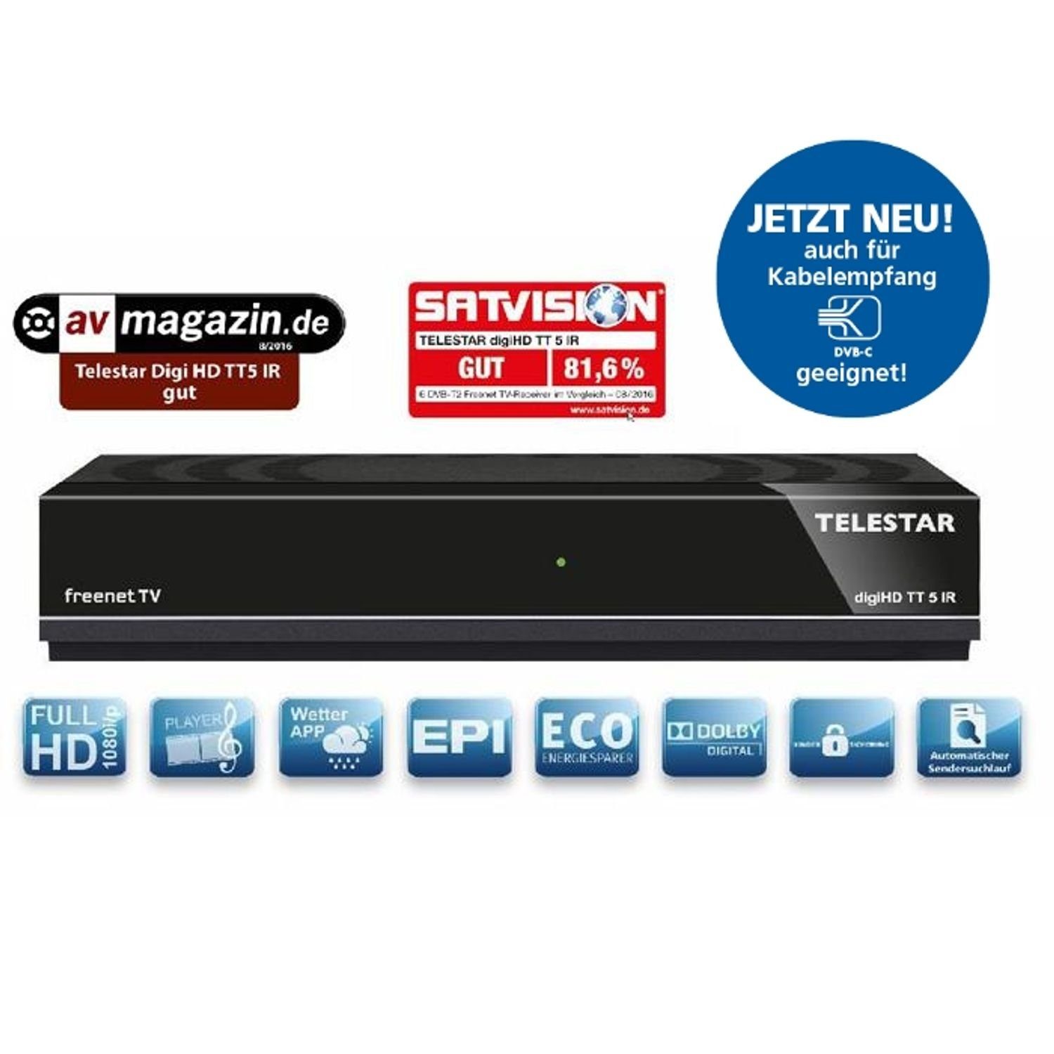 Kabel-Receiver digiHD DVB-T2 IR TT DVB-C 5 TELESTAR HDTV-Receiver und