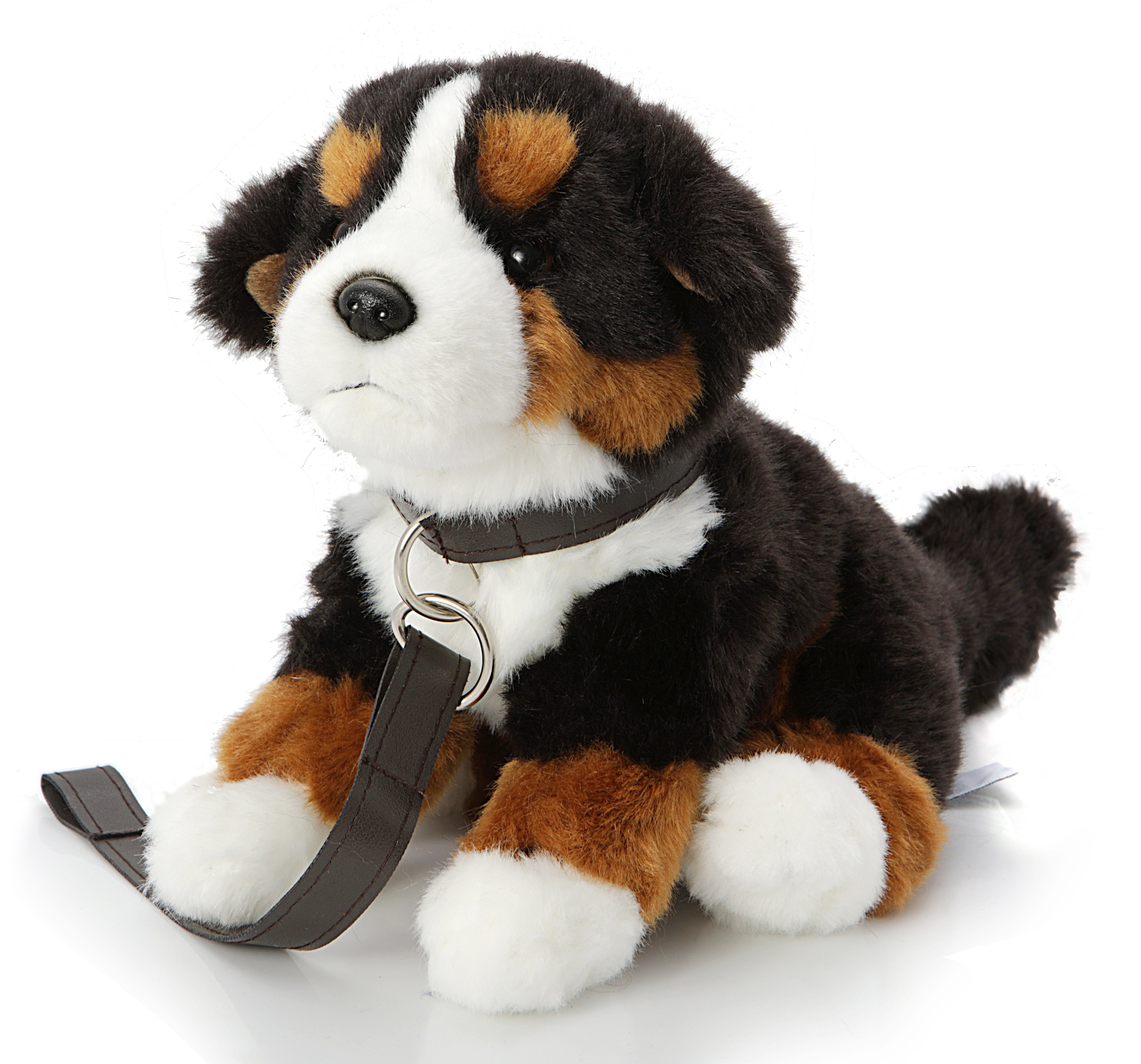 Uni-Toys Kuscheltier Hund m.Leine + Stimme, 18/19 cm - versch. Modelle - Plüsch, Plüschtier, zu 100 % recyceltes Füllmaterial