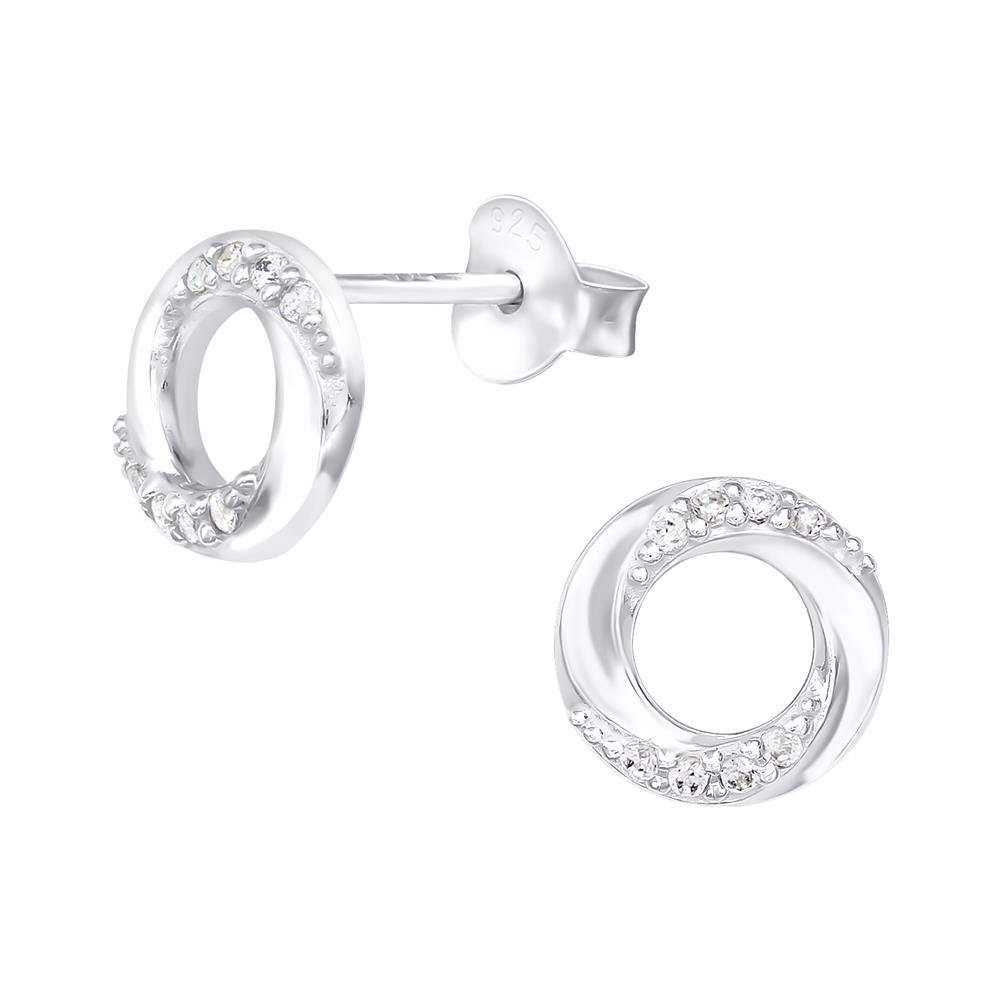 BUNGSA Ohrring-Set Ohrstecker Ring mit Kristallen aus 925 Silber Damen (1 Paar (2 Stück), 2-tlg), Ohrschmuck Ohrringe