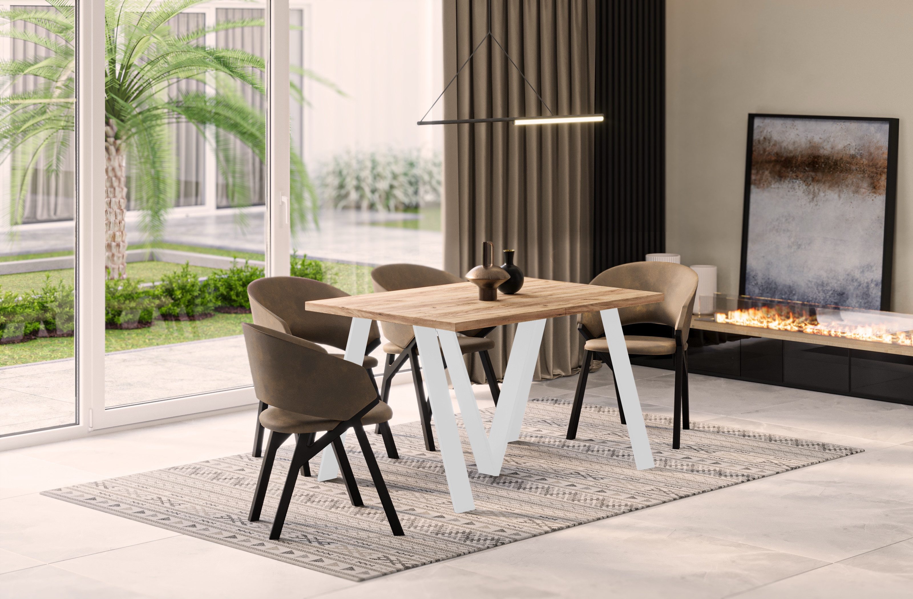 Endo-Moebel Esstisch Lungo White XXL 130-405 cm, Metallgestell in Weiss, au günstig online kaufen