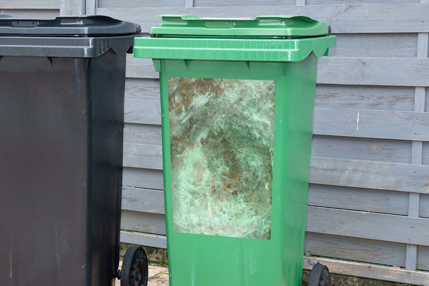 Sticker, Abfalbehälter Kupferfarbener Wandsticker mit (1 St), Mülleimer-aufkleber, Container, Hintergrund MuchoWow Patina Mülltonne,