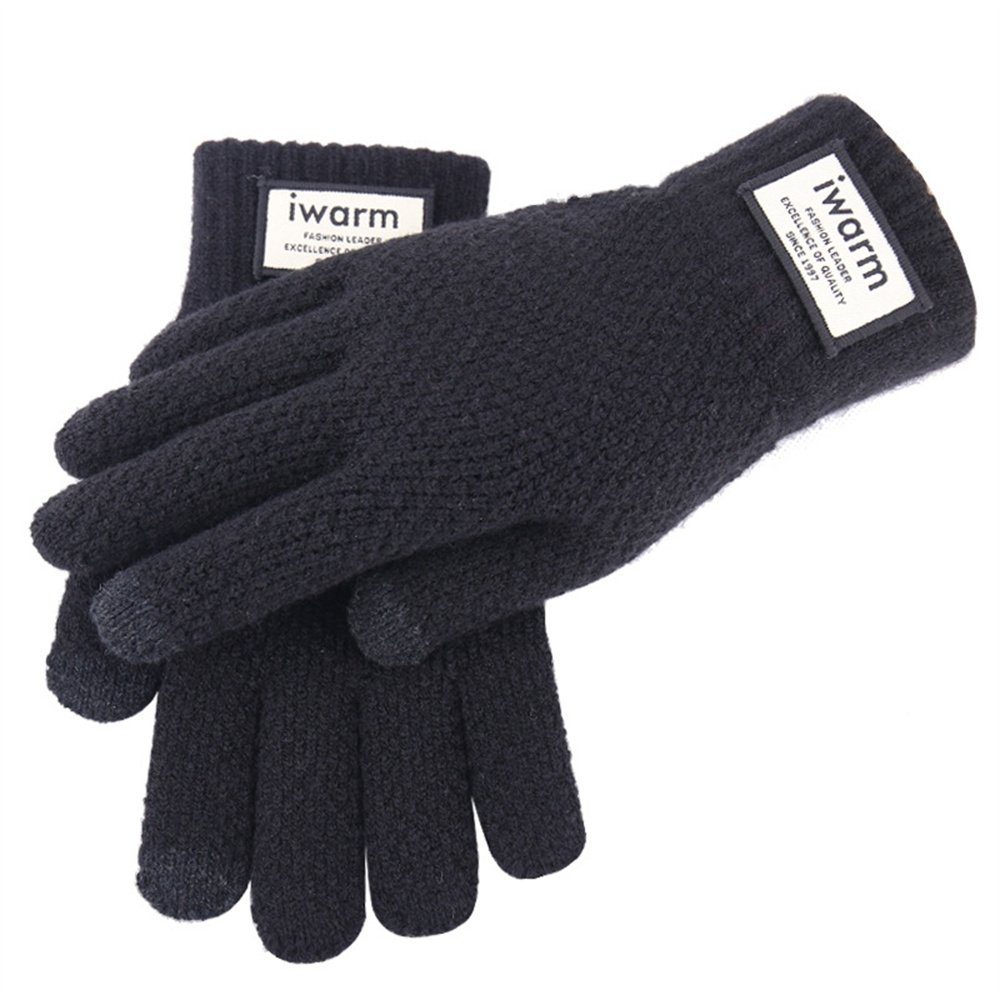 ManKle Strickhandschuhe Damen Winter Handschuhe Warme Touchscreen Gestrickte Fäustlinge Schwarz