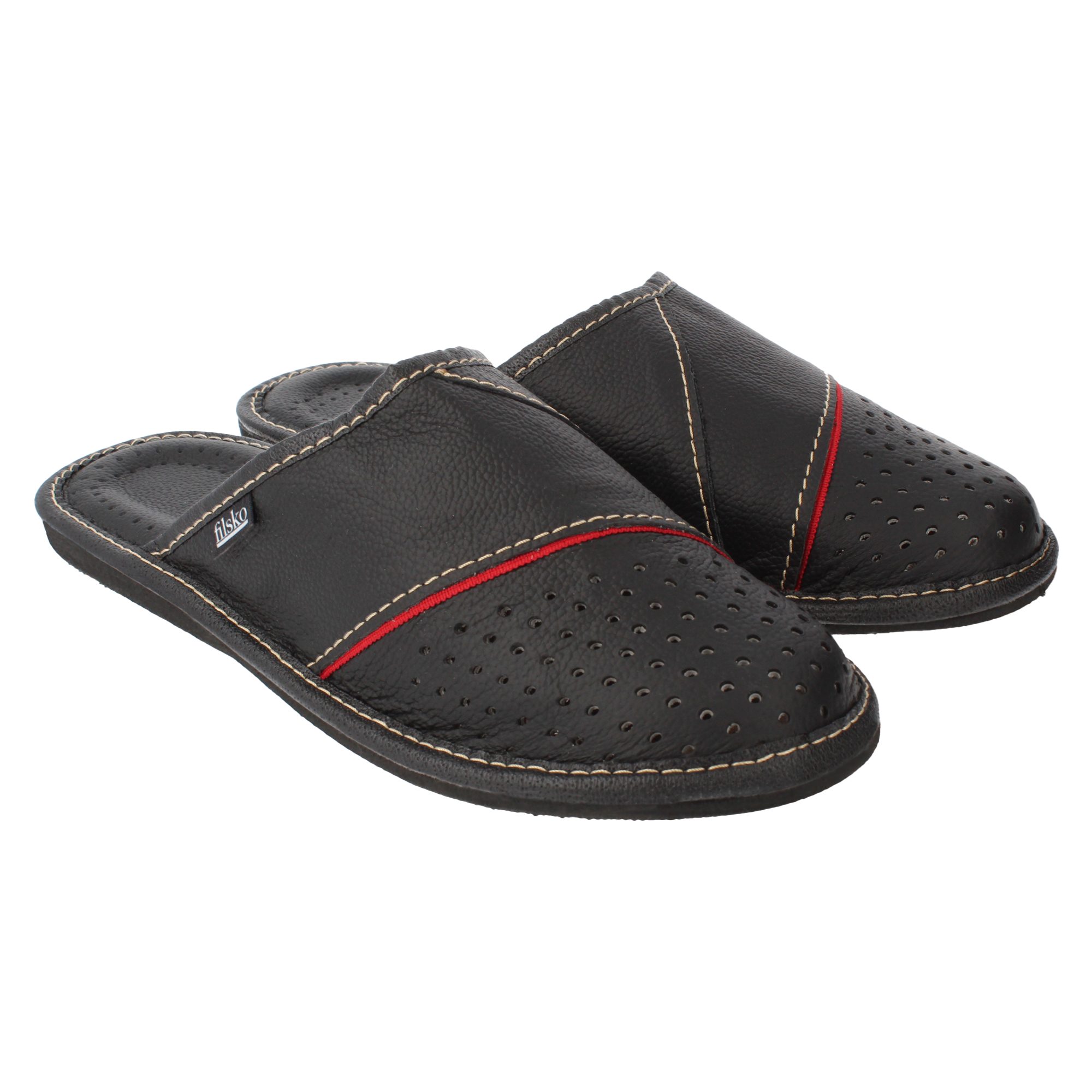 filsko Levice Herren Hausschuh Open-Toe, Slip-On, offene Hausschuhe, Pantoletten, Leder Hausschuhe