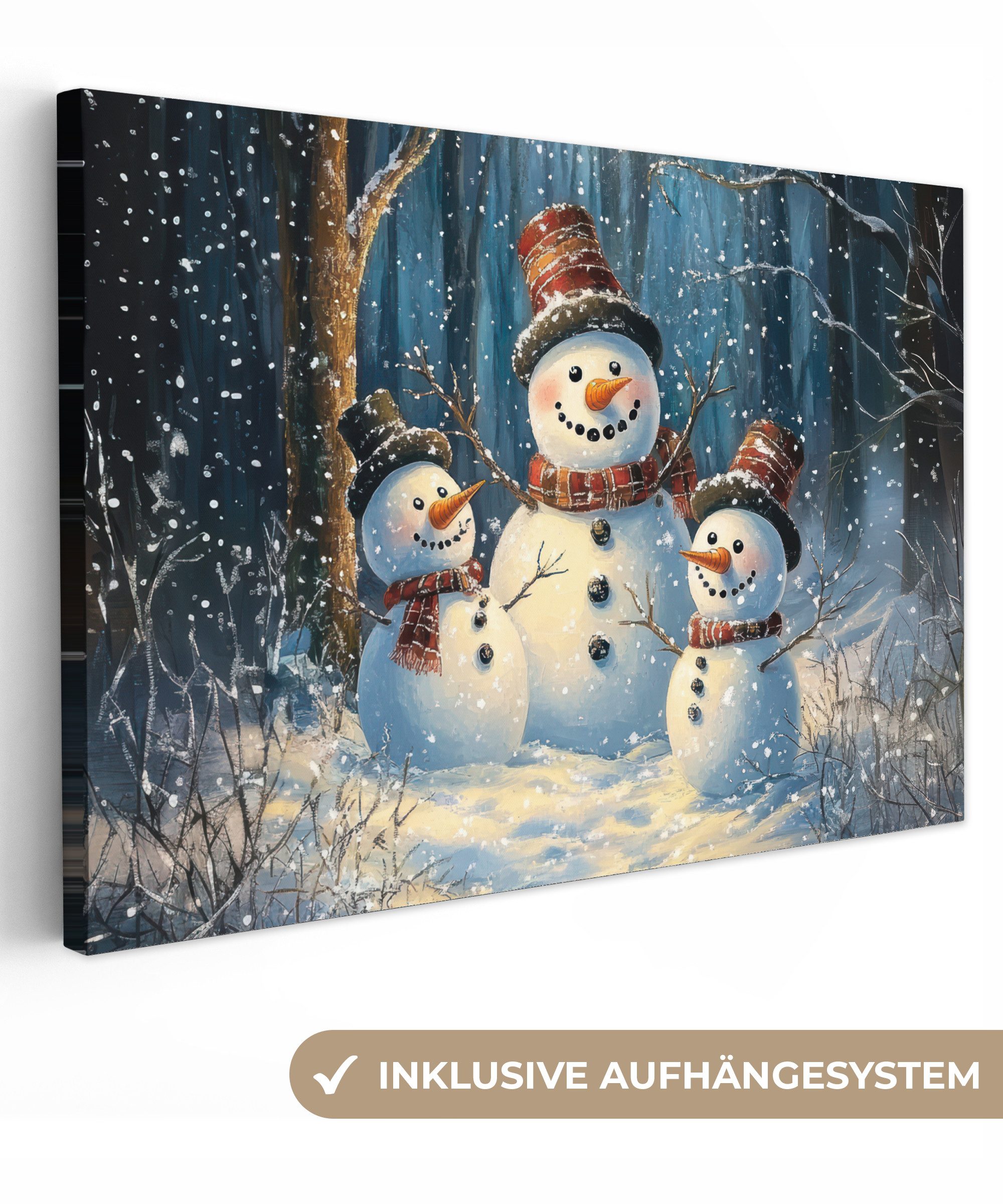 OneMillionCanvasses® Leinwandbild Schneemann - Schnee - Winter - Wald, Foto günstig online kaufen
