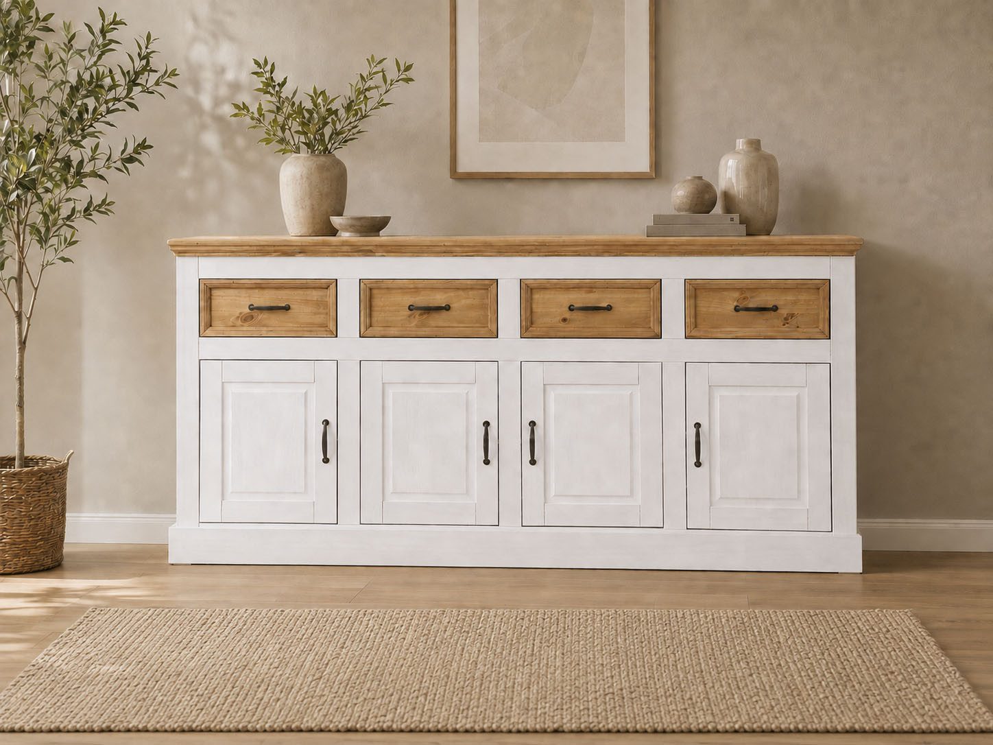 OTTO home Sideboard Selma, Kommode mit 4 Türen und 4 Schubkästen. Breite 192 cm