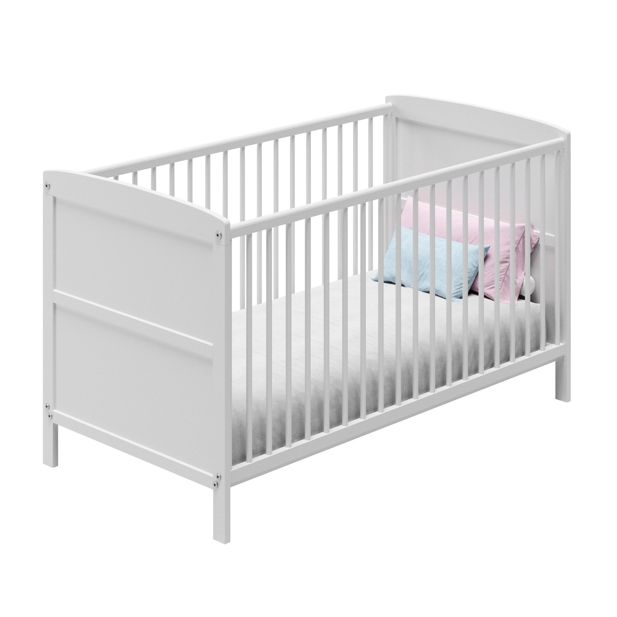 Kids Collective Babybett Kinderbett 60x120/70x140 cm umbaubar zu höhenverstellbares Lattenrost, 60x120 cm, Weiß mit Matratze von Geburt bis 3. Lebensjahr