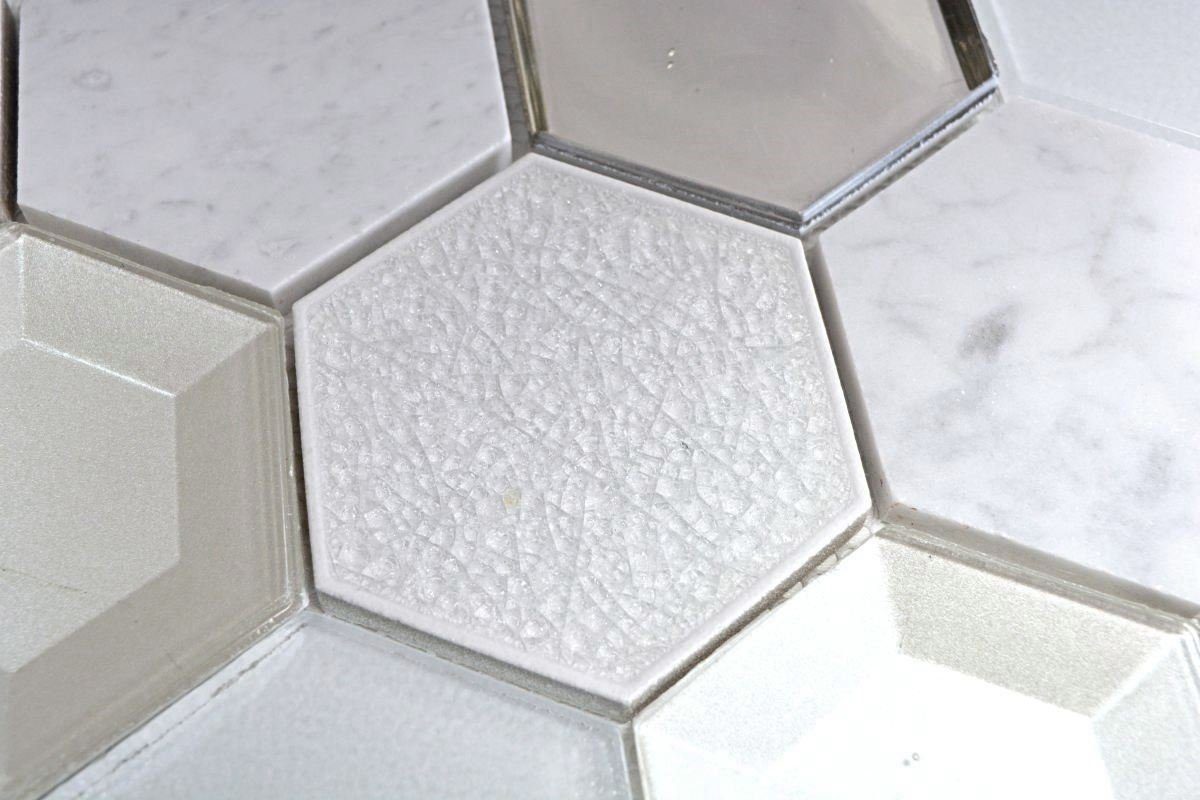Mosani Küchenrückwand Glasmosaik Naturstein Mosaik 10-tlg), 3D (Set, Matten, weiß Wandverkleidung Dekorative glänzend / 10