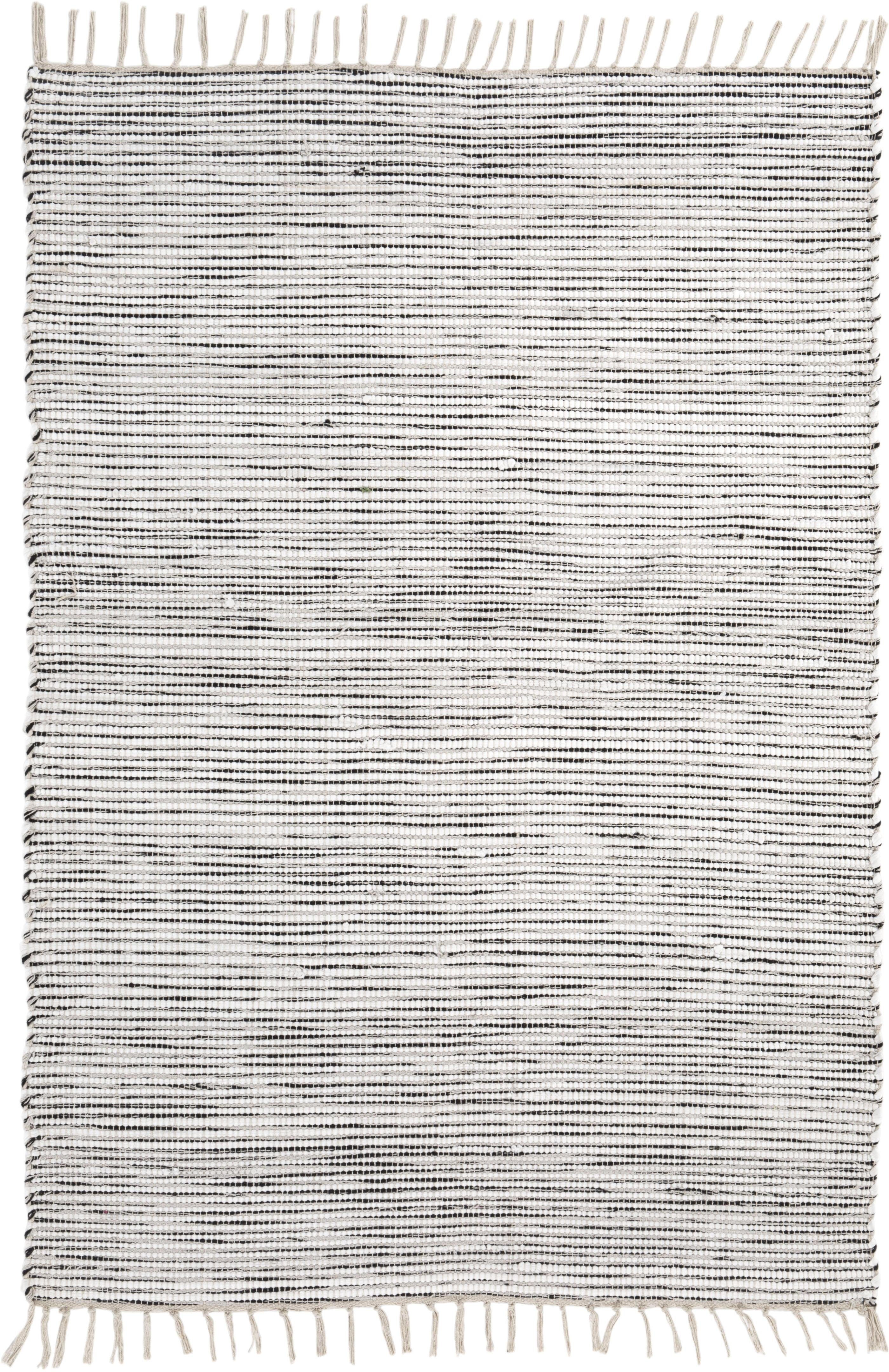 weiß/schwarz reine 5 rechteckig, Teppich Teppich, mit Milo Fransen Handweb 1, handgewebt, Andiamo, Flachgewebe, Höhe: Baumwolle, mm,