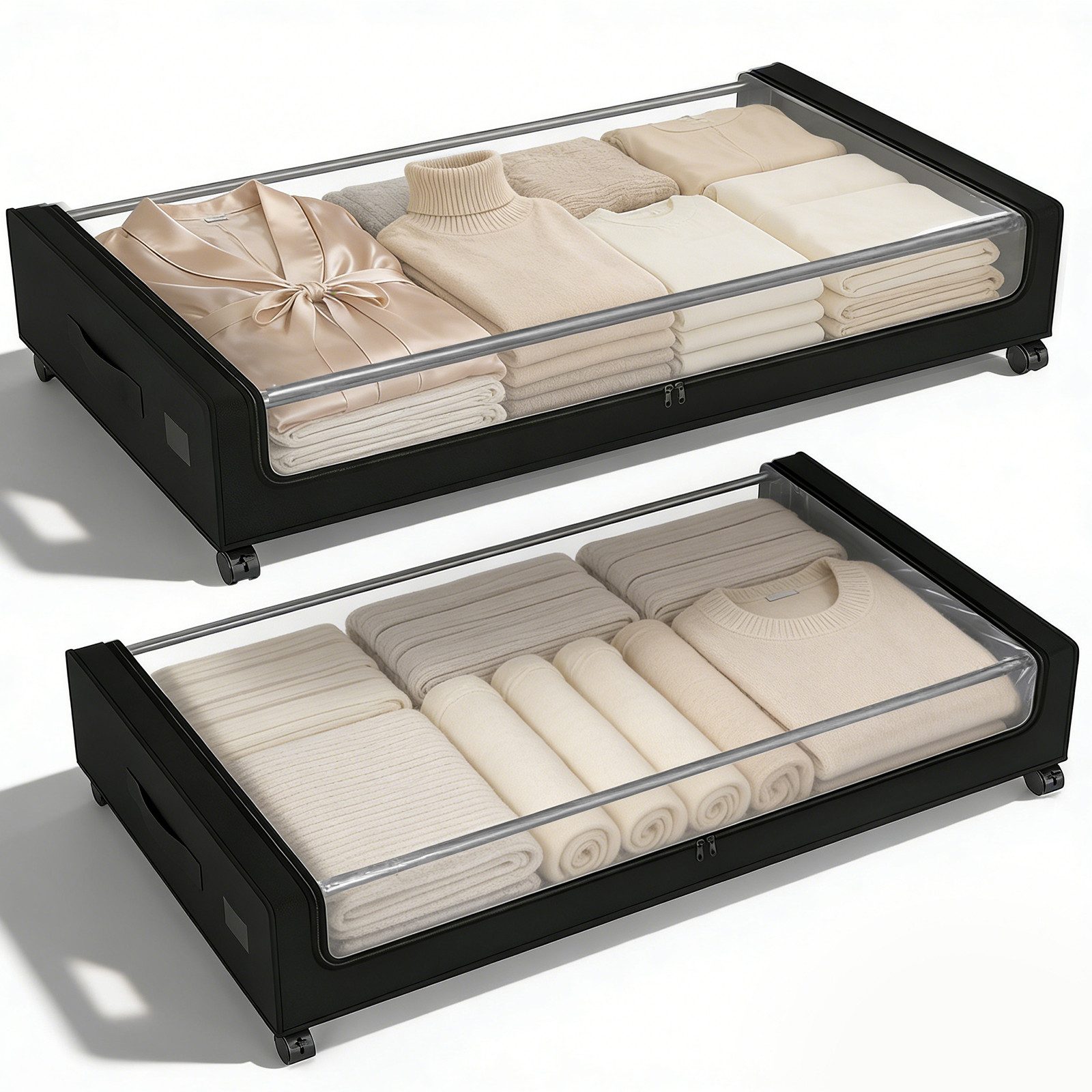 Sekey Unterbettkommode Unterbett Aufbewahrungsbox mit deckel transparente Aufbewahrungstasche, 2 St Organizer mit Rollen für Kleiderschrank zur Aufbewahrung