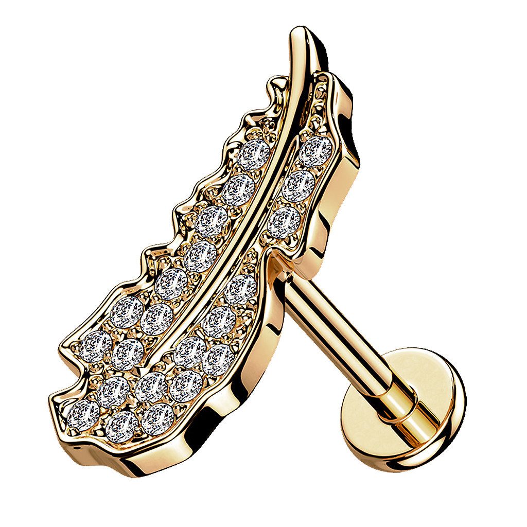Piercing-Set Tragus Knorpel Piercing flach Zirkonia Blatt Feder Rosegold 6mm
